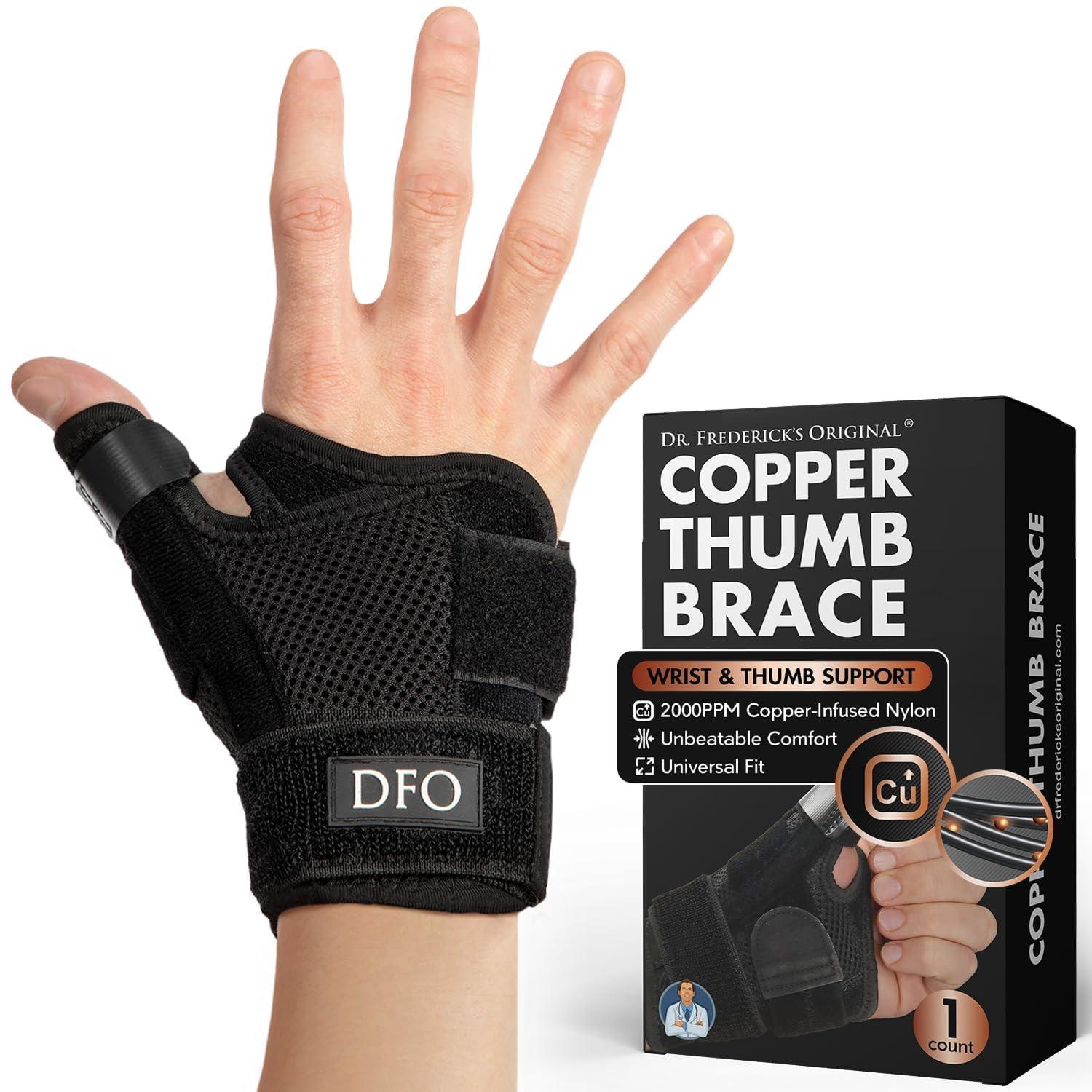 Dr. Frederick's Original Dr. Frederick's Original Reversible Copper Infused Wrist Thumb Brace - 1 Brace - Spica Splint for De Quervain’s Tendonitis, Arthritis, CMC, Pain Relief - Left or Right Hand - Fits Men and Women