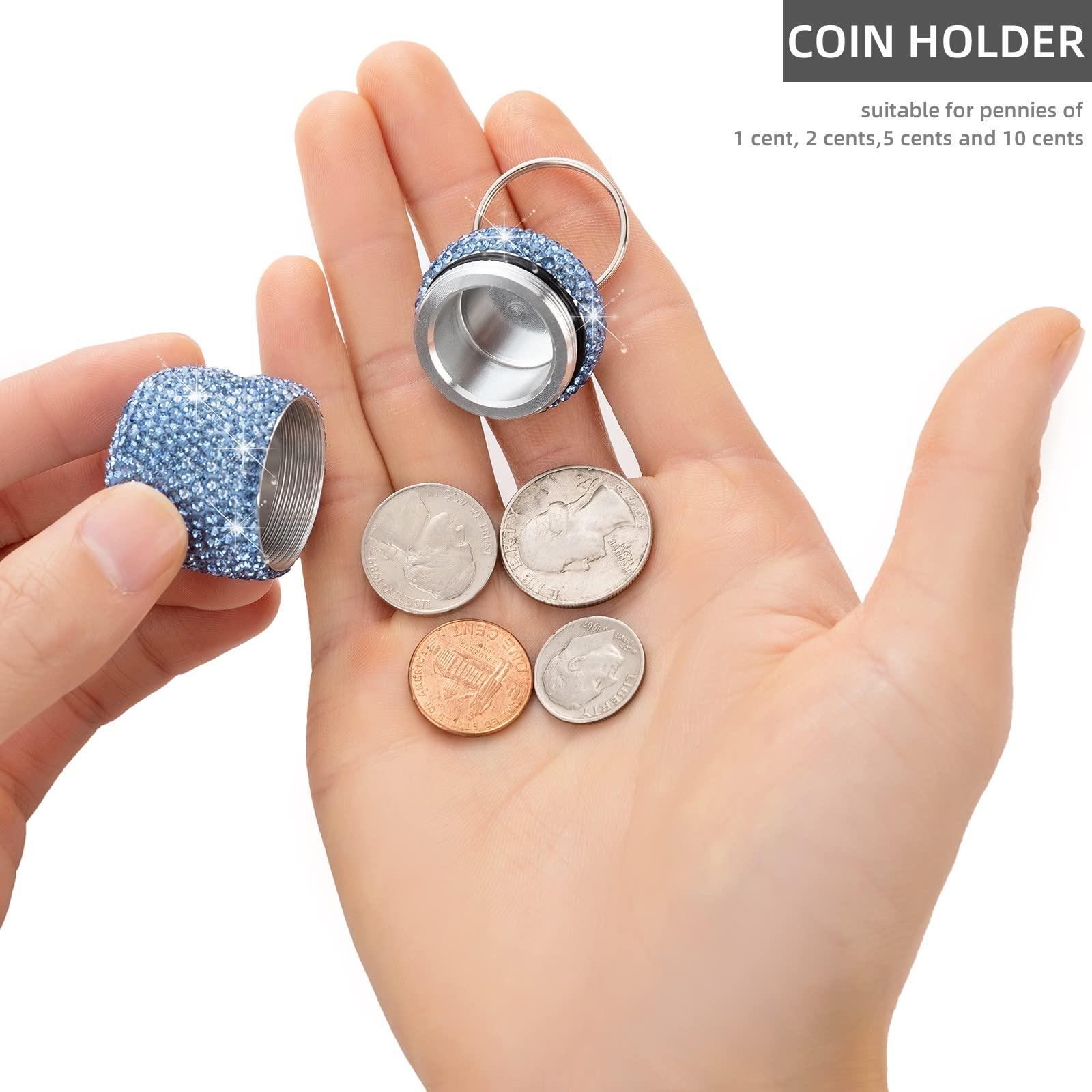 EveryBling Bling Rhinestone Pill Bottle Organizer Daily Travel Pill Case Container Ring Holder Small Medicine Holder Box for Vitamin Supplement Gum with Keychain(Light Blue)