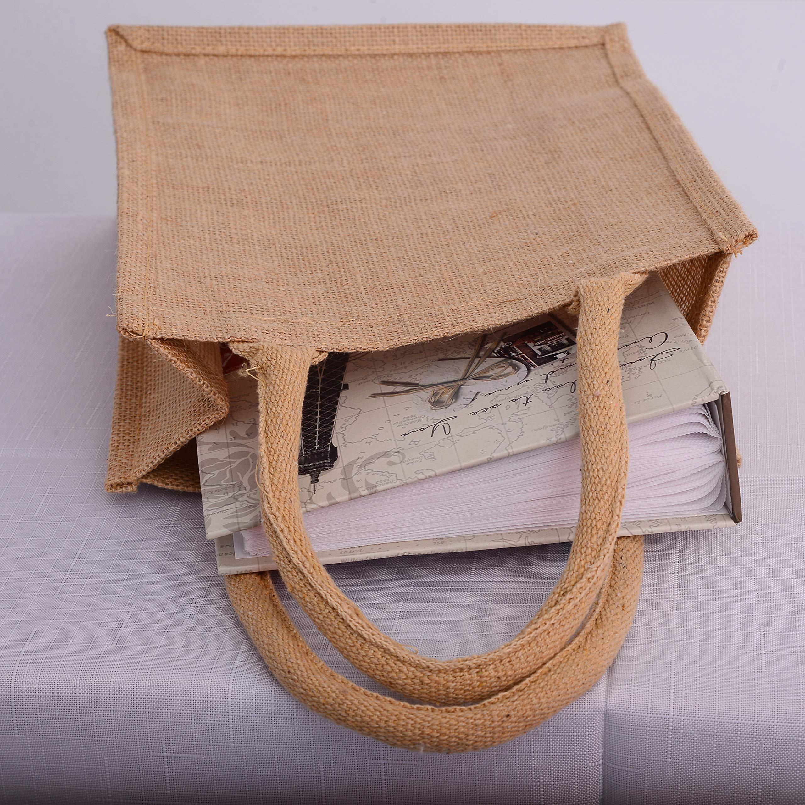 TBF 12-Pack Heavy Duty Sturdy Jute Burlap Tote Bags with Handles Reusable Grocery Shopping Bags Blank Fabric for DIY, Crafts (Small: 9\" x 11\" x 4\")