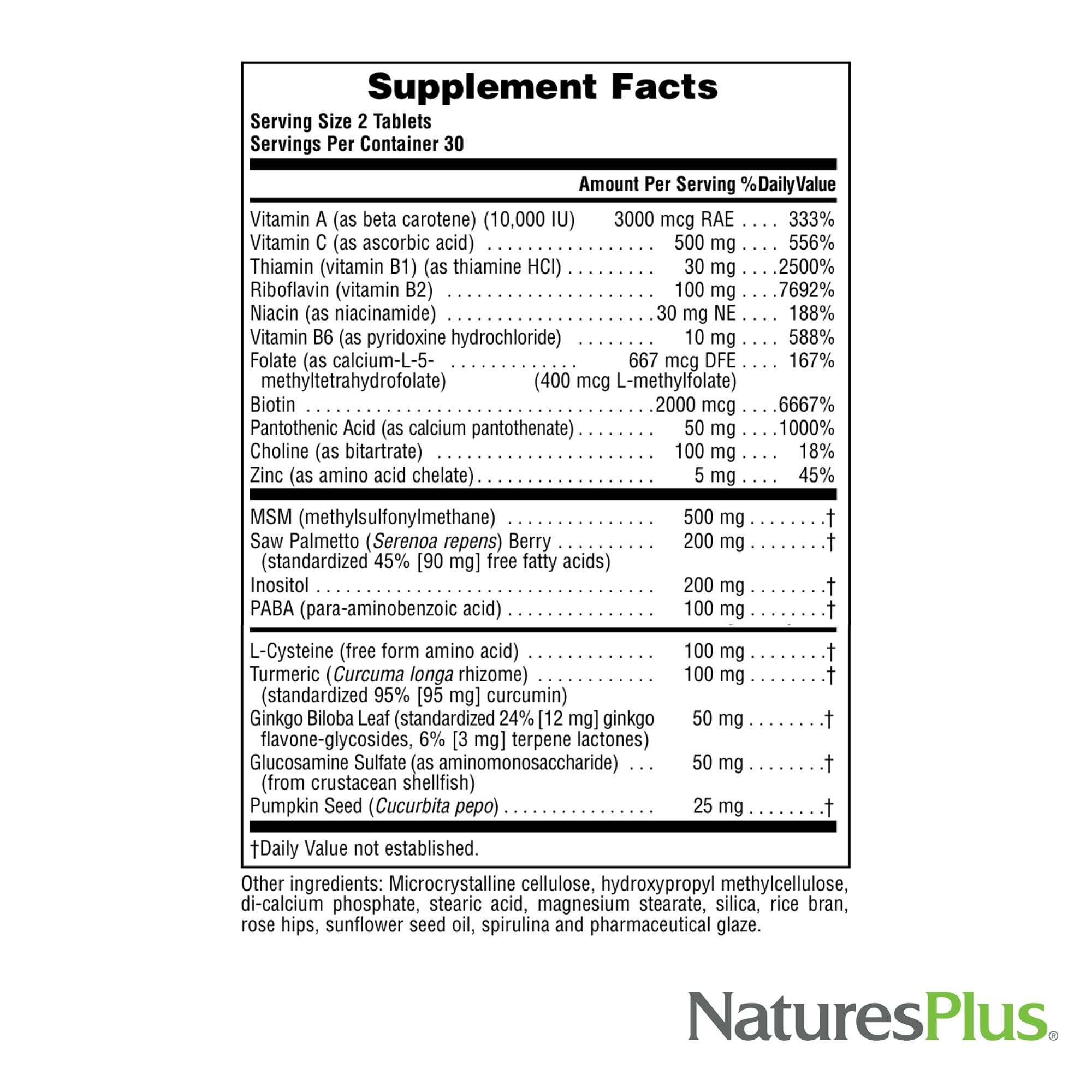 Nature's Plus NaturesPlus Men's Ultra Hair Plus, Sustained Release - 60 Tablets - All-Natural Hair Growth Supplement for Men - Promotes Fuller, Healthier Hair - Gluten-Free - 30 Servings