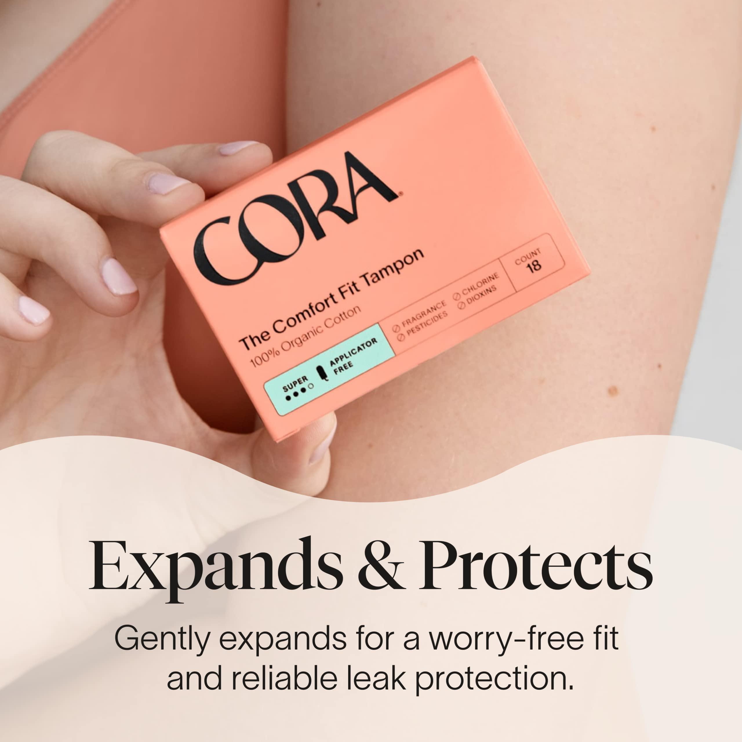 Cora Cora Organic Feminine Care | Non-Applicator Ultra-Absorbent Tampons & Ultra Thin Organic Pads | Overnight Absorbency | 100% Organic Cotton | Eco-Conscious | 36 Tampons & Pads