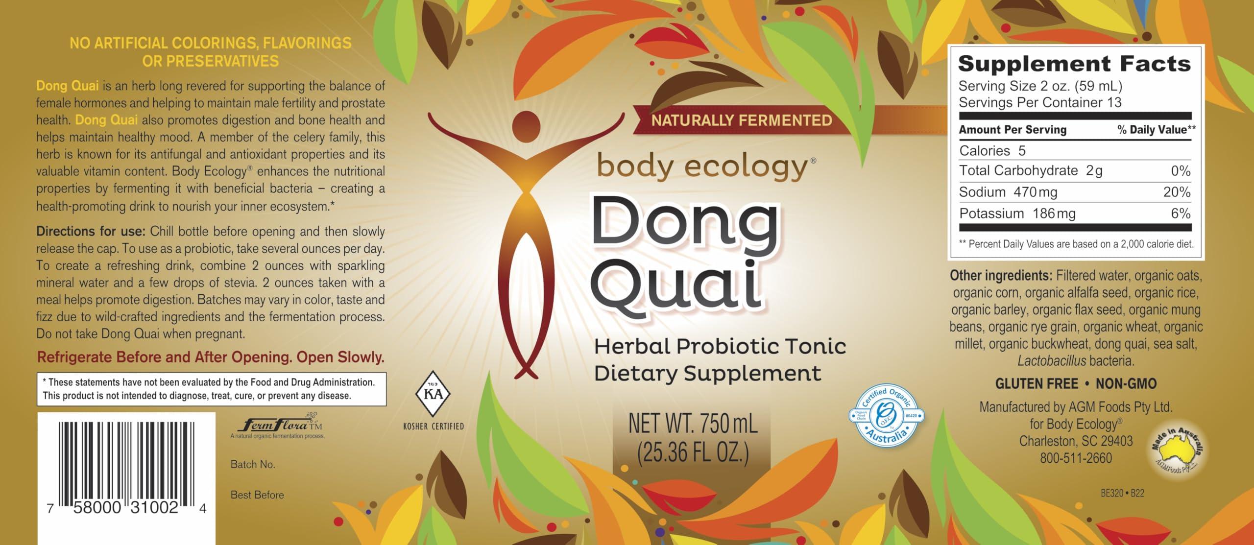 Body Ecology Body Ecology Dong Quai Probiotic Liquid | Herbal Probiotic Tonic Sparkling Bottle | 25oz Bottle