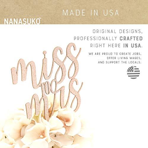 NANASUKO NANASUKO Bachelorette Party Cake Topper - Miss to Mrs - Double Sided Rose Gold Glitter - Premium quality Made in USA