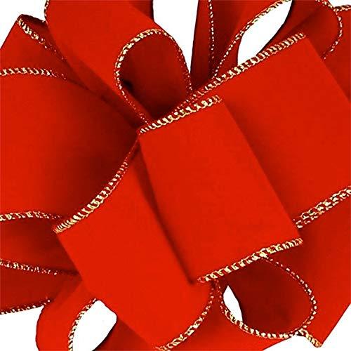 OLYPHAN Red Velvet Ribbon Velvet Christmas Ribbon Red Wired 50 Yards/2.5 (2 1/2) Inch Wide w. Gold Trim Wire-Edge: Valentine, Xmas Gift Wrap, Christmas Tree Bows / Outdoor/ Wire Ribbons for Crafts/Gifts