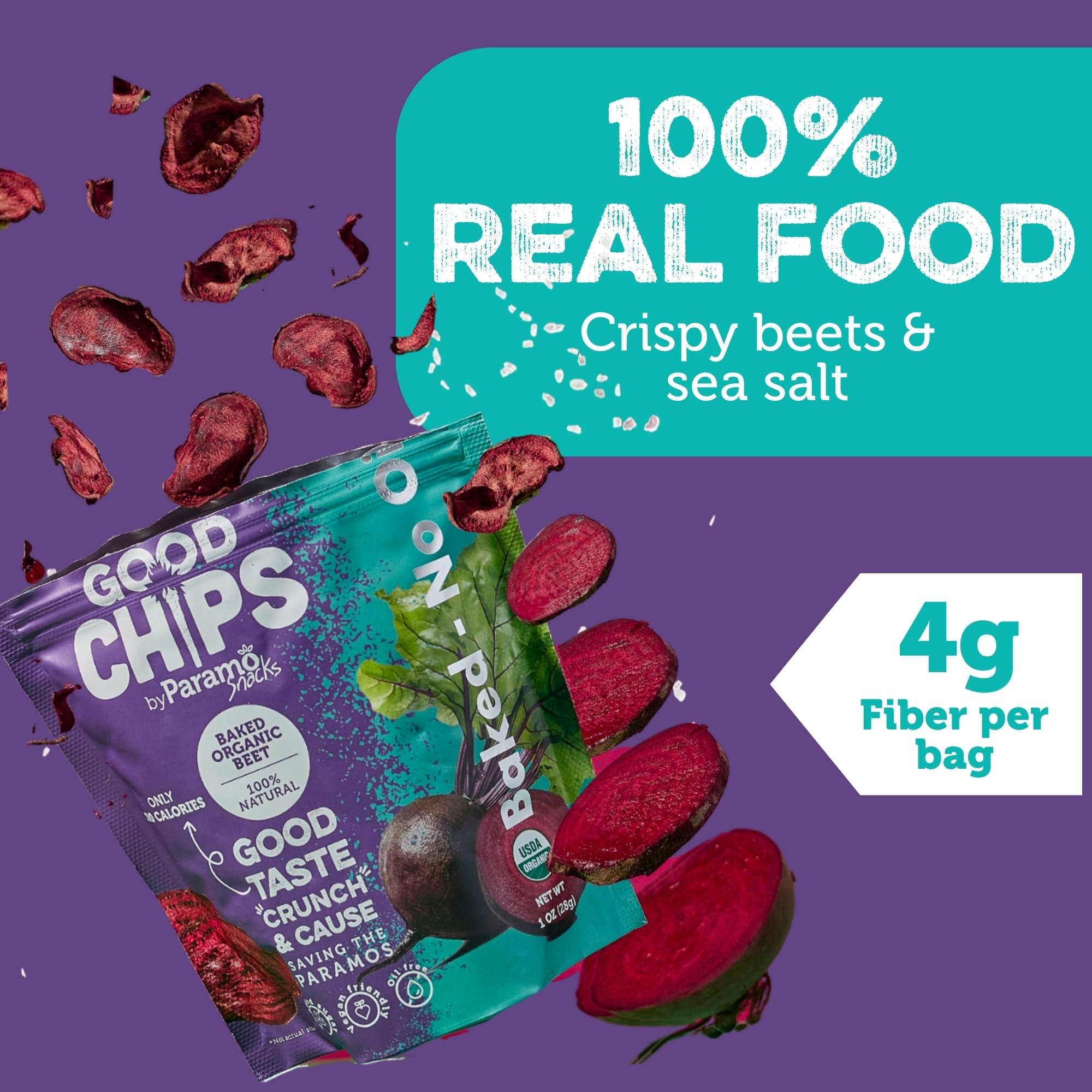 Good Chips by Paramo Snacks Baked Organic Beet Chips by GOOD CHIPS! 100% Natural, Oil Free, Only Two Ingredients: Organic Beets and Sea Salt. 1 oz Bags, Pack of 8