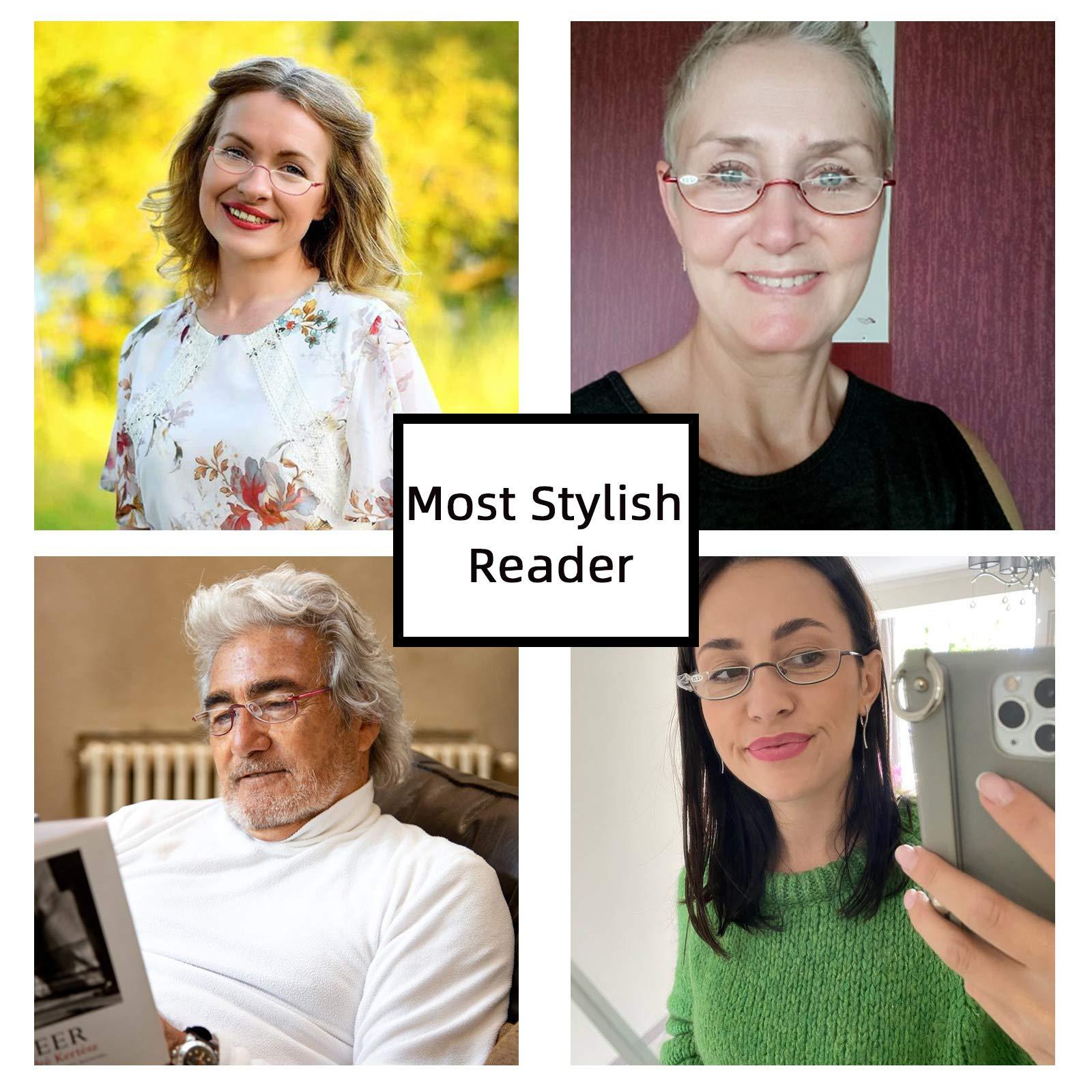 COVESATO COVESATO Half Frame Reading Glasses, Half Metal Moon Readers for Women Men 2.50