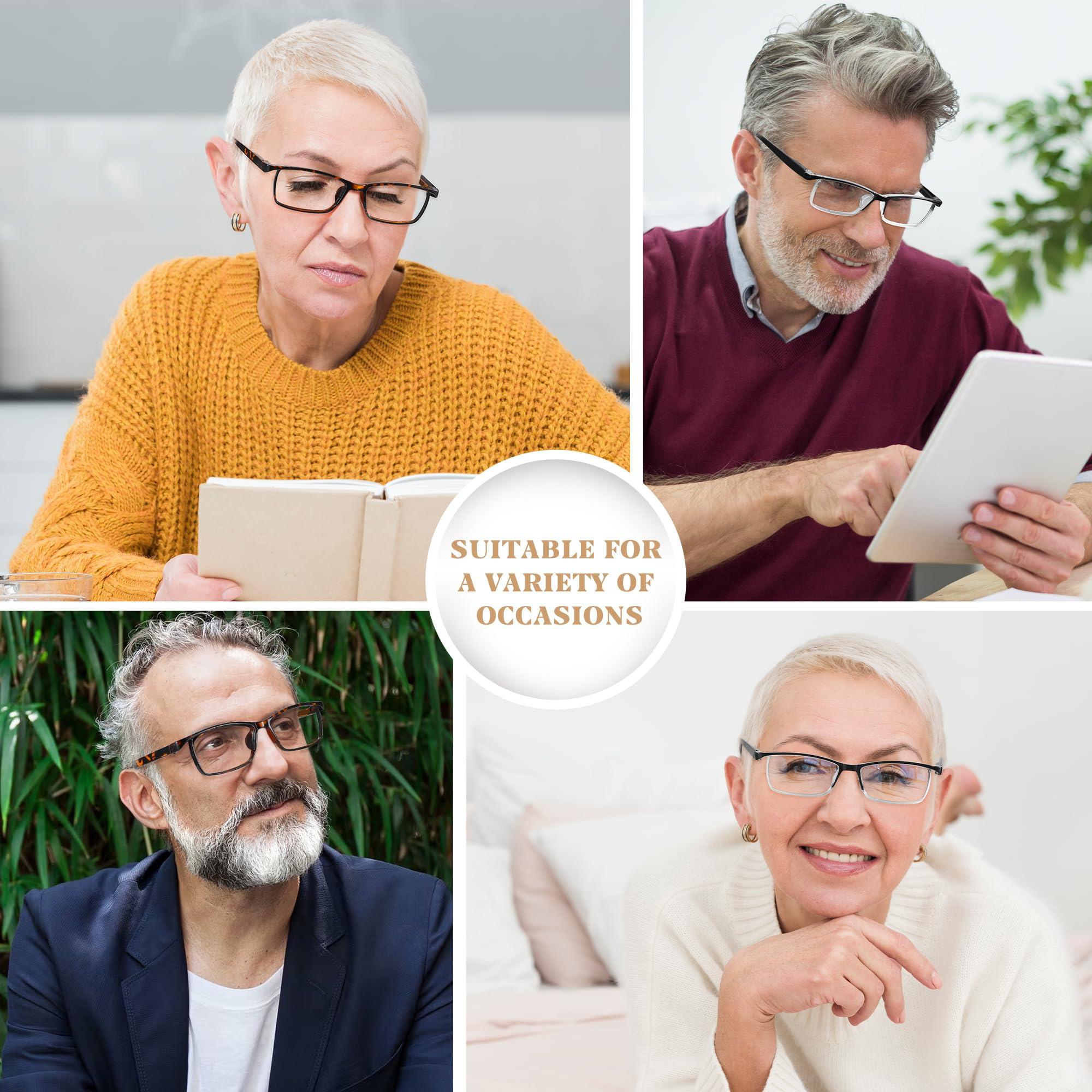 Przene Przene 4 Pack Rectangle Reading Glasses for Men Women Blue Light Blocking Readers Black/Demi Brown 1.25