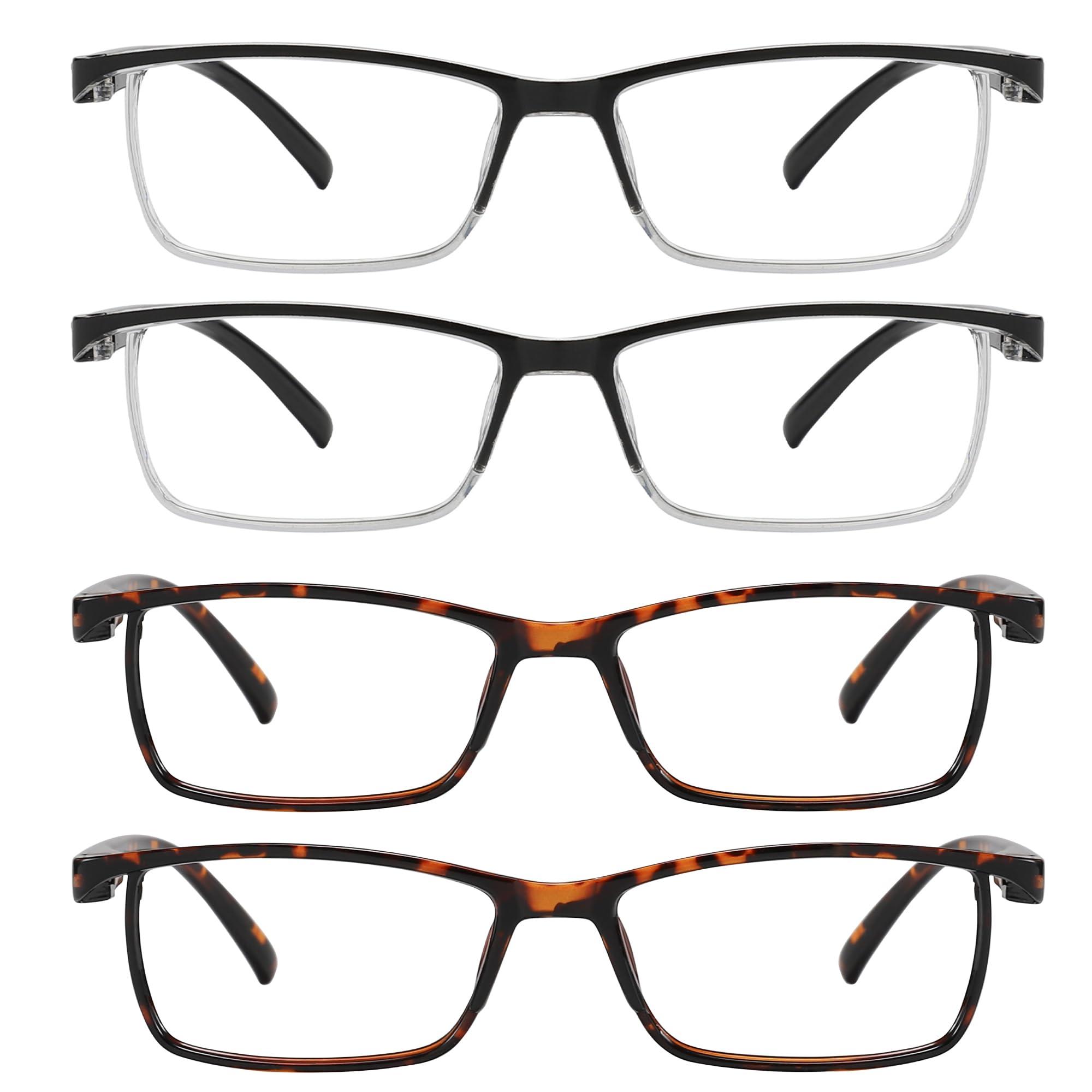 Przene Przene 4 Pack Rectangle Reading Glasses for Men Women Blue Light Blocking Readers Black/Demi Brown 1.25