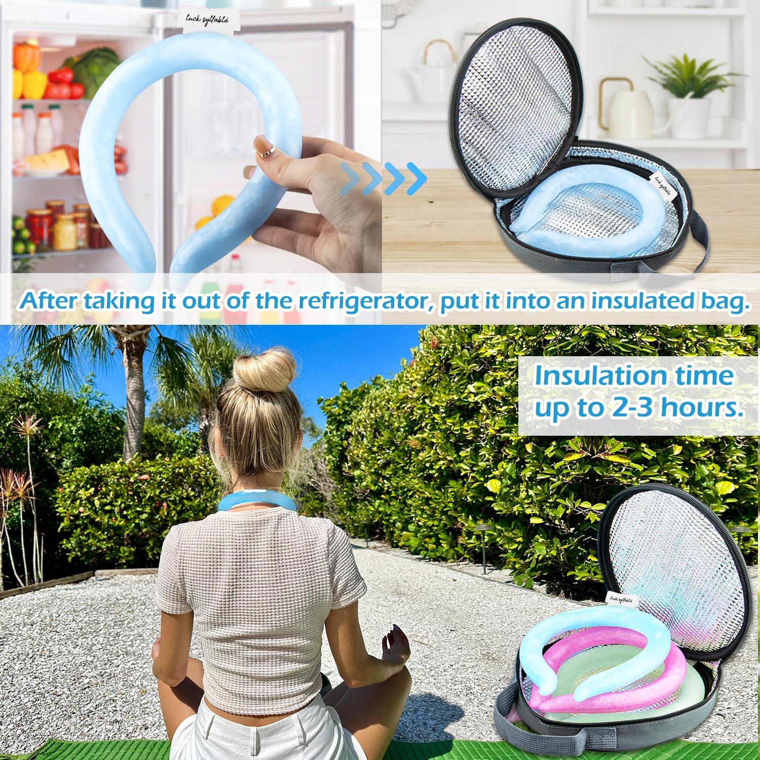 LUCK SYLLABLE Neck Cooling Tube with Cold Insulated Bag, Reusable Wearable Neck Cooler Ring, Cooling Neck Wraps for Summer Heat Outdoor Indoor (Blue*2)