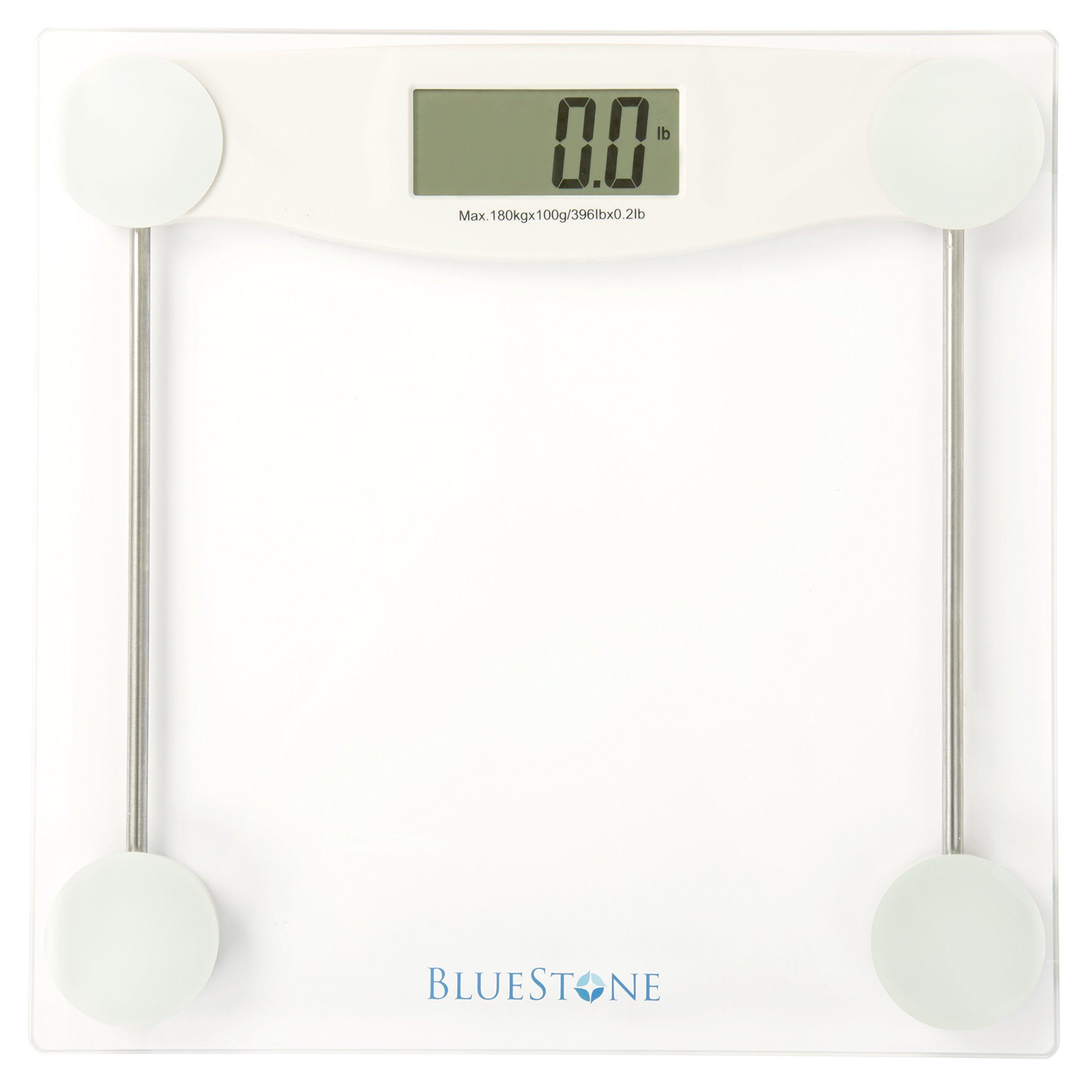 Bluestone Digital Body Weight Bathroom Scale - Step-On Weighing Machine - Accurate Measurement - Large LCD Display with Clear Glass Base by Bluestone