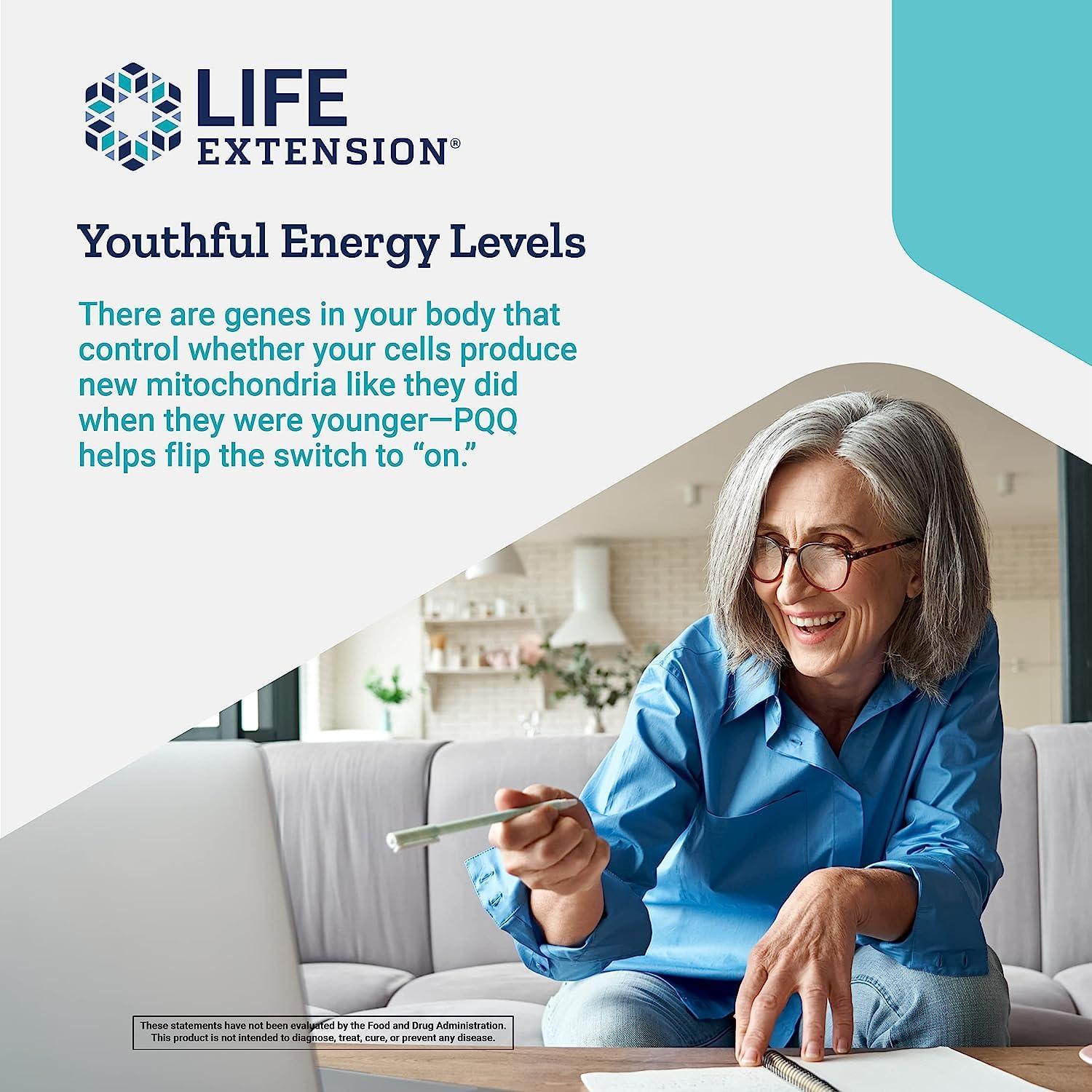 Life Extension Life Extension PQQ (Pyrroloquinoline Quinone) 20mg Promotes The Growth of New Cellular Mitochondria - Gluten-Free, Once-Daily, Non-GMO, Vegetarian - 30 Vegetarian Capsules (Pack of 2)