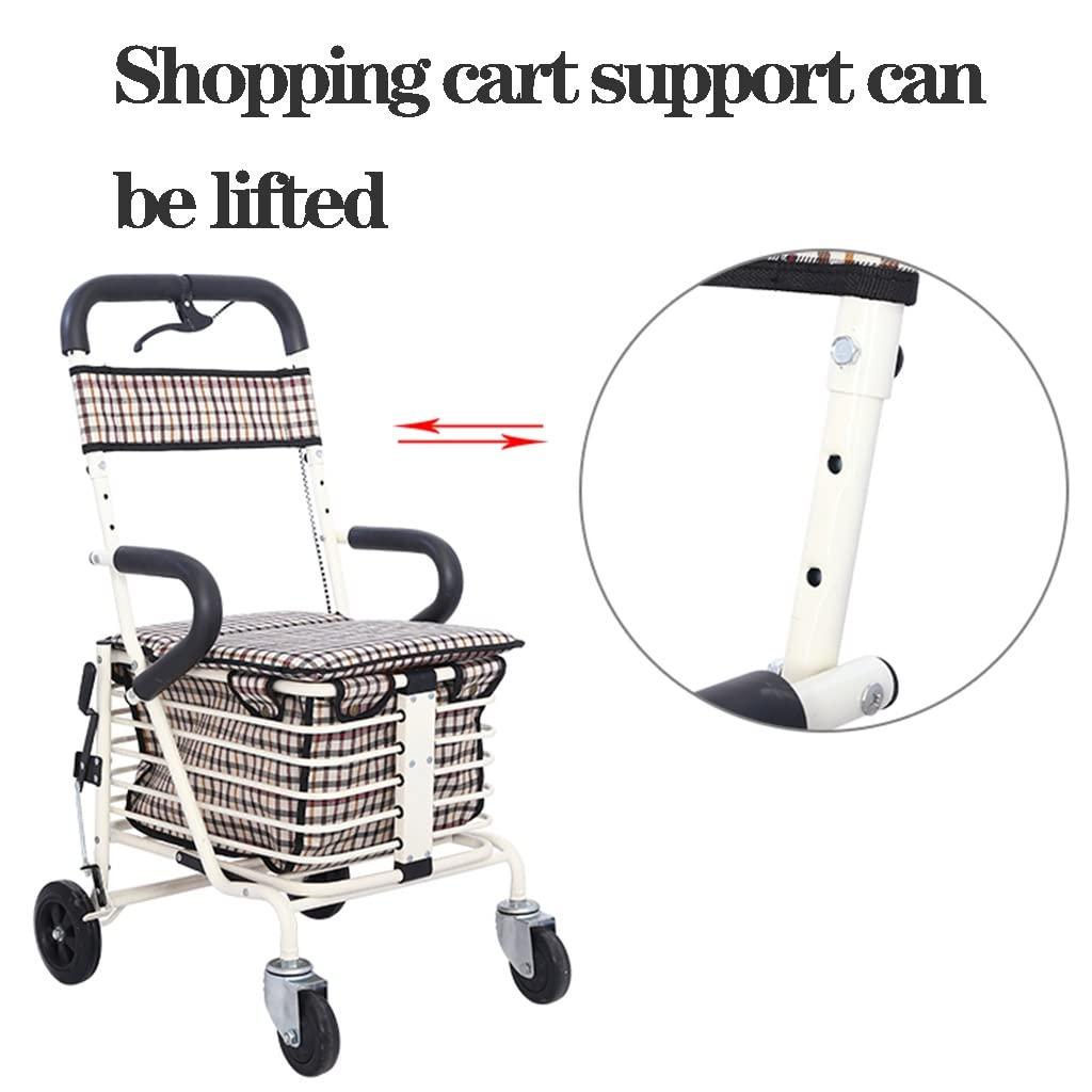 WIGSELBL Folding Shopping Cart for Seniors Walking,Rolling Walker Old Man Shopping Cart,Heavy Duty Shopping Cart with Seat,4 Wheels Medical Walking Aids Drive Rollator (Color : Red)