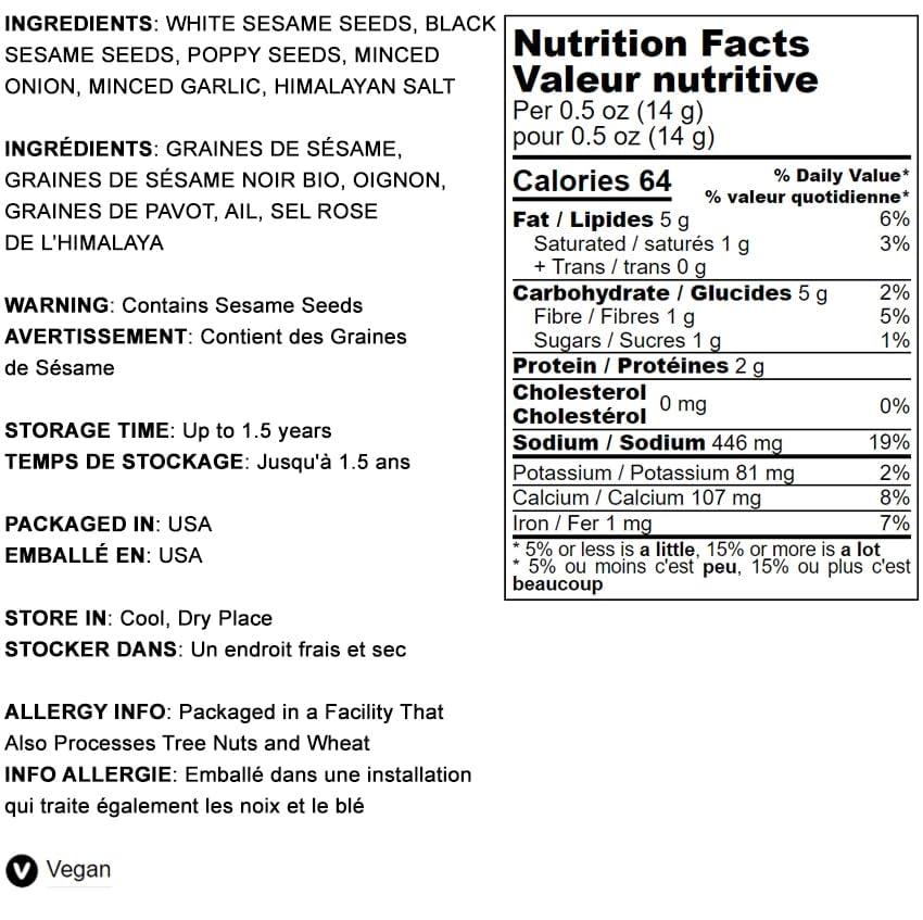 Food to Live Food to Live Everything Bagel Seasoning Mix, 4 Ounces A Blend of White and Black Sesame Seeds, Minced Garlic, Onion, and Himalayan Pink Salt Flakes. Great as a Topping and Baking Ingredient