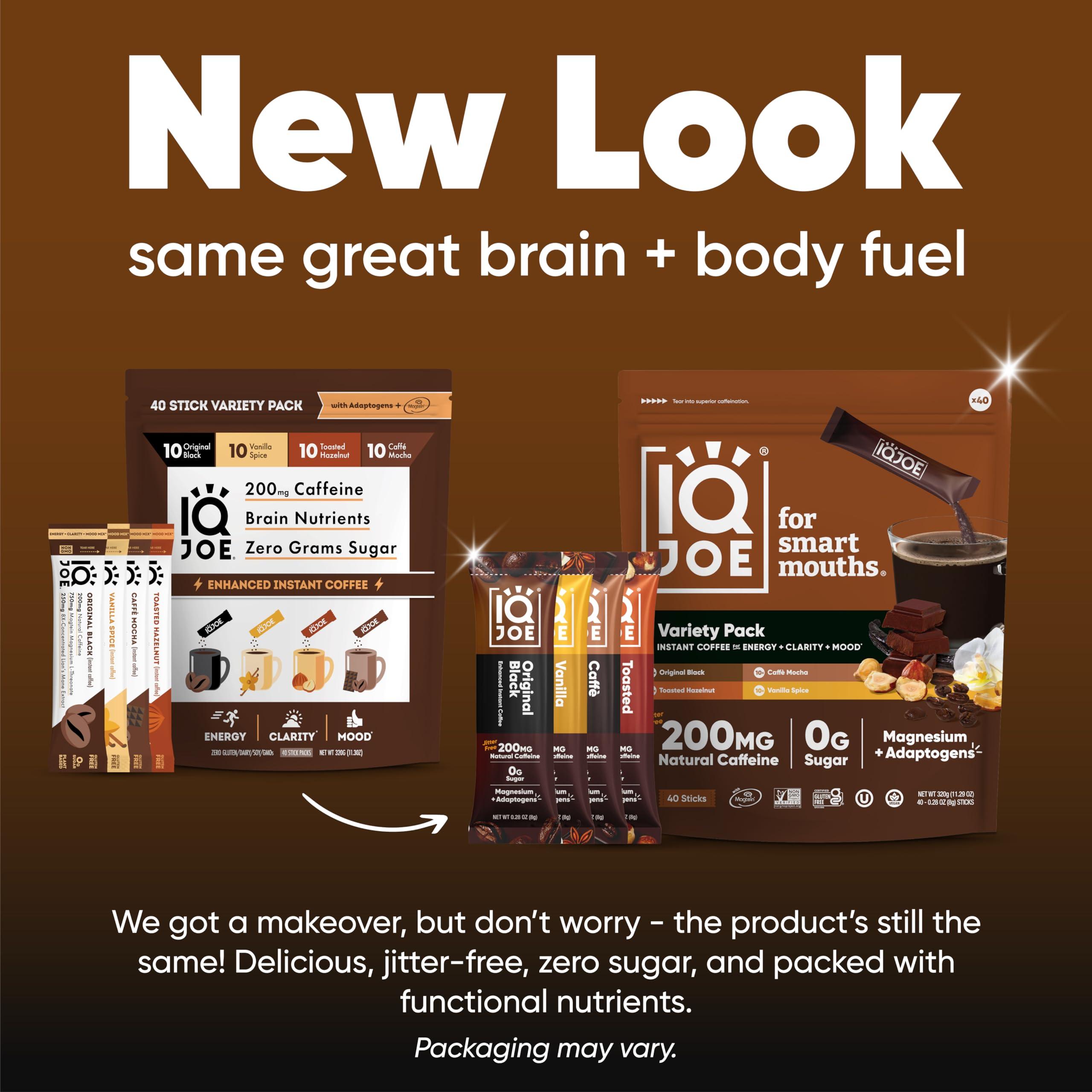 IQBAR IQJOE Instant Mushroom Coffee Packets with Lions Mane and Magtein Magnesium L-Threonate - New Variety Pack - Clarity and Mood Enhancing - Sugar Free, Keto, Vegan - 200mg Natural Caffeine - 40 Count