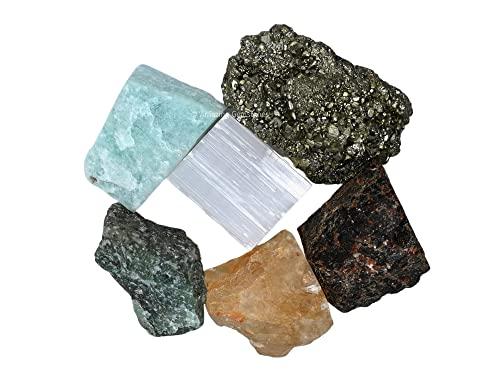 Amazing Gemstone Crystals for Money and Success Manifestation, Set of 6 Citrine, Pyrite, Garnet, Selenite, Green Aventurine and Amazonite Healing Crystals and Stones