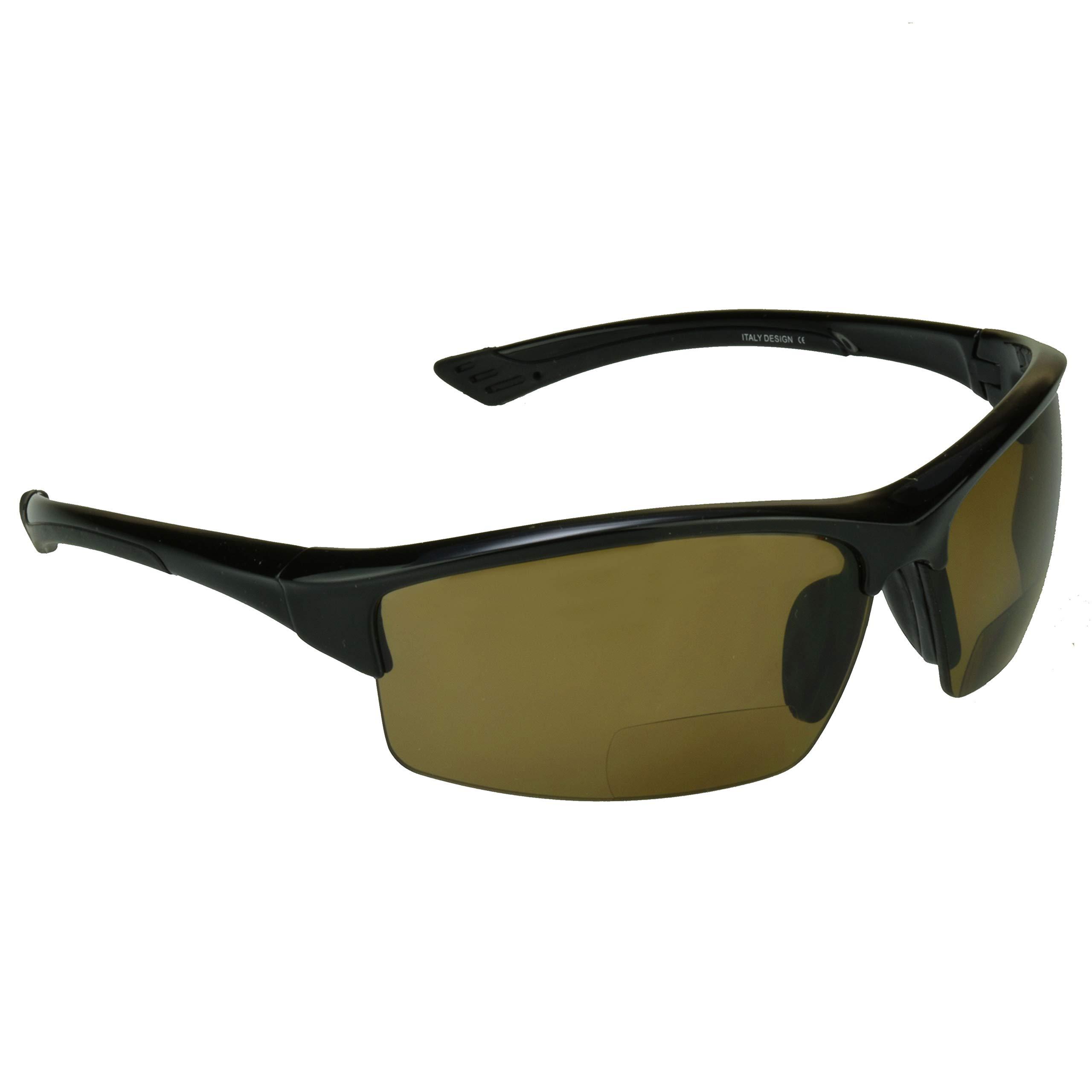 Bikershades Biker Armour Polarized Bifocal +1.50 Reading Sunglasses Wrap Around Sport TR90 Black Frame Brown Lens