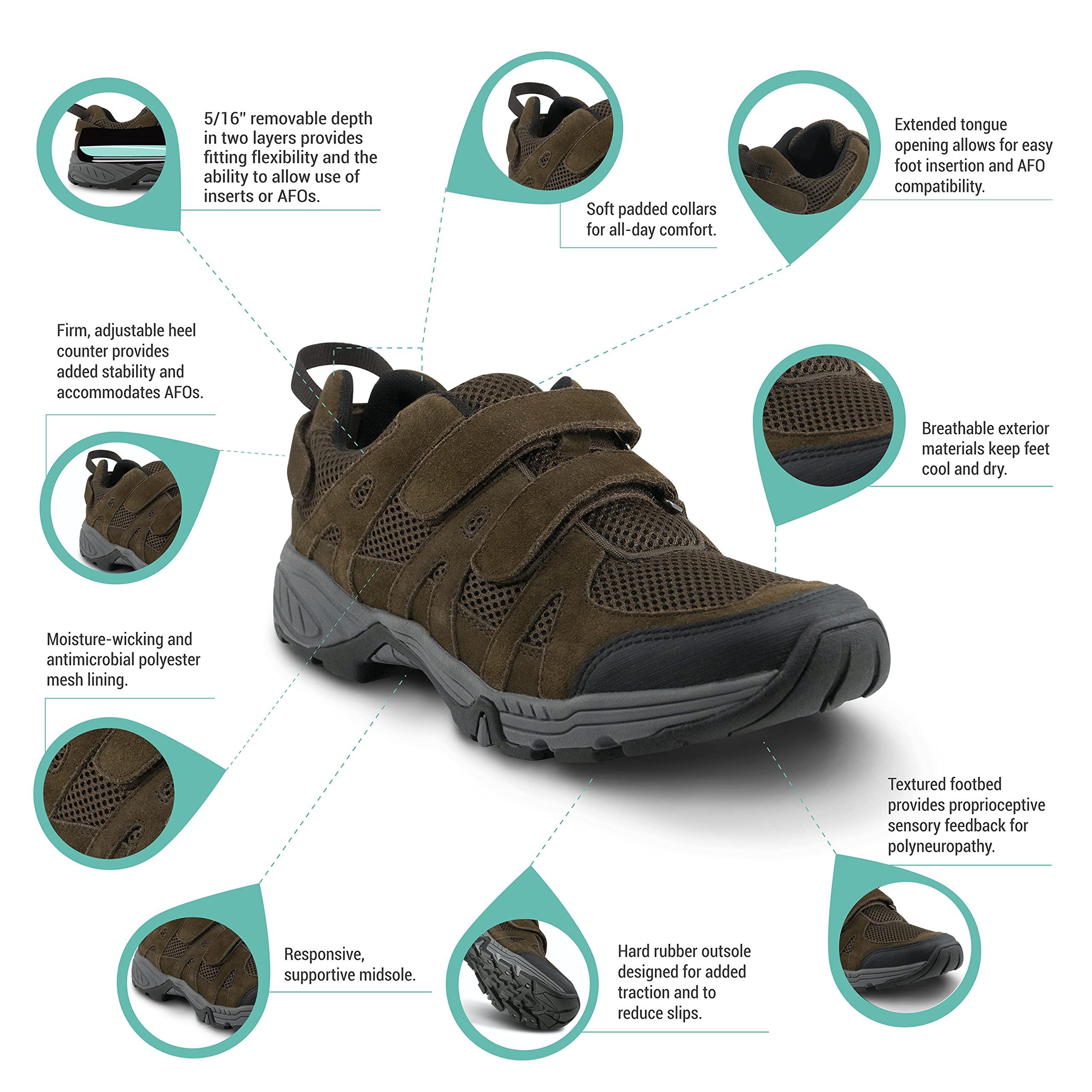 Apex APEX Men\'s Balance Shoe Hiker - Extended Widths Available - Breathable, Moisture-Wicking Lining, Diabetic & Casual Brown