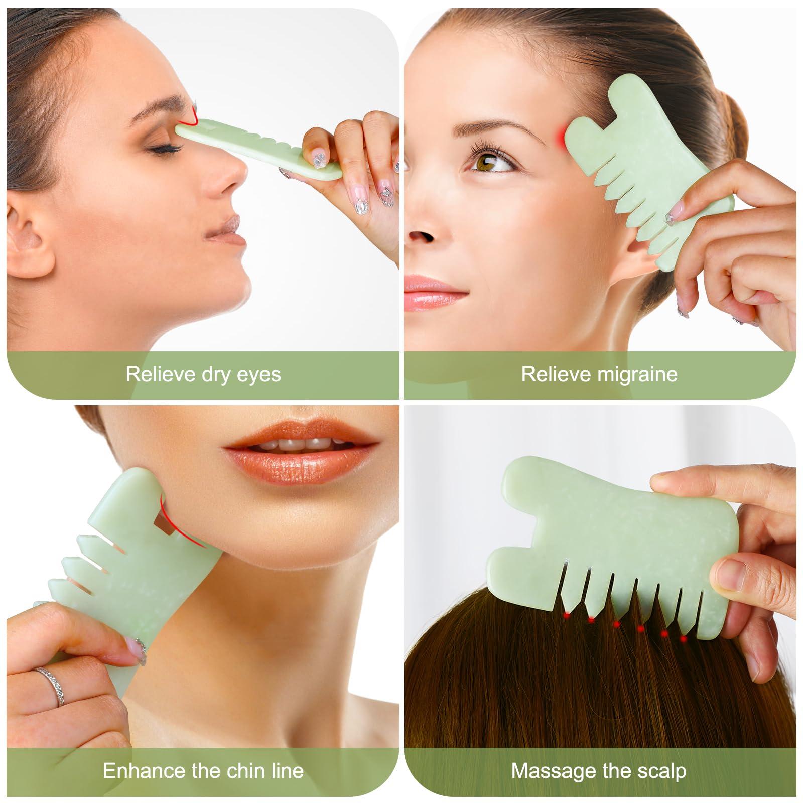 airogym Jade Stone Gua Sha Massage Tool Set Larger Guasha Board with Handle, Muscle Scraping Massage Tools, Guasha Scraping Scalp Comb, Acupuncture Tools for Back Neck, Head, Relaxation Lymphatic Drainage