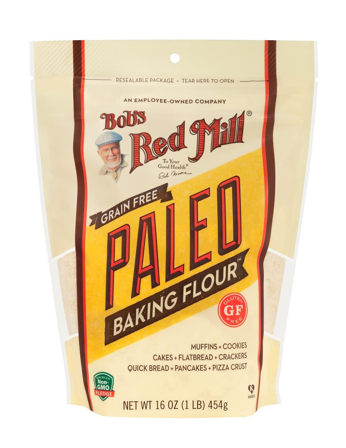 Bob's Red Mill Bob\'s Red Mill Paleo Keto All-Purpose Baking Flour, 1 Pound (Pack of 4) Cookies, Cakes, Muffins, Pizza, Flatbread, Pancakes, Gluten Free, Grain Free, Non GMO