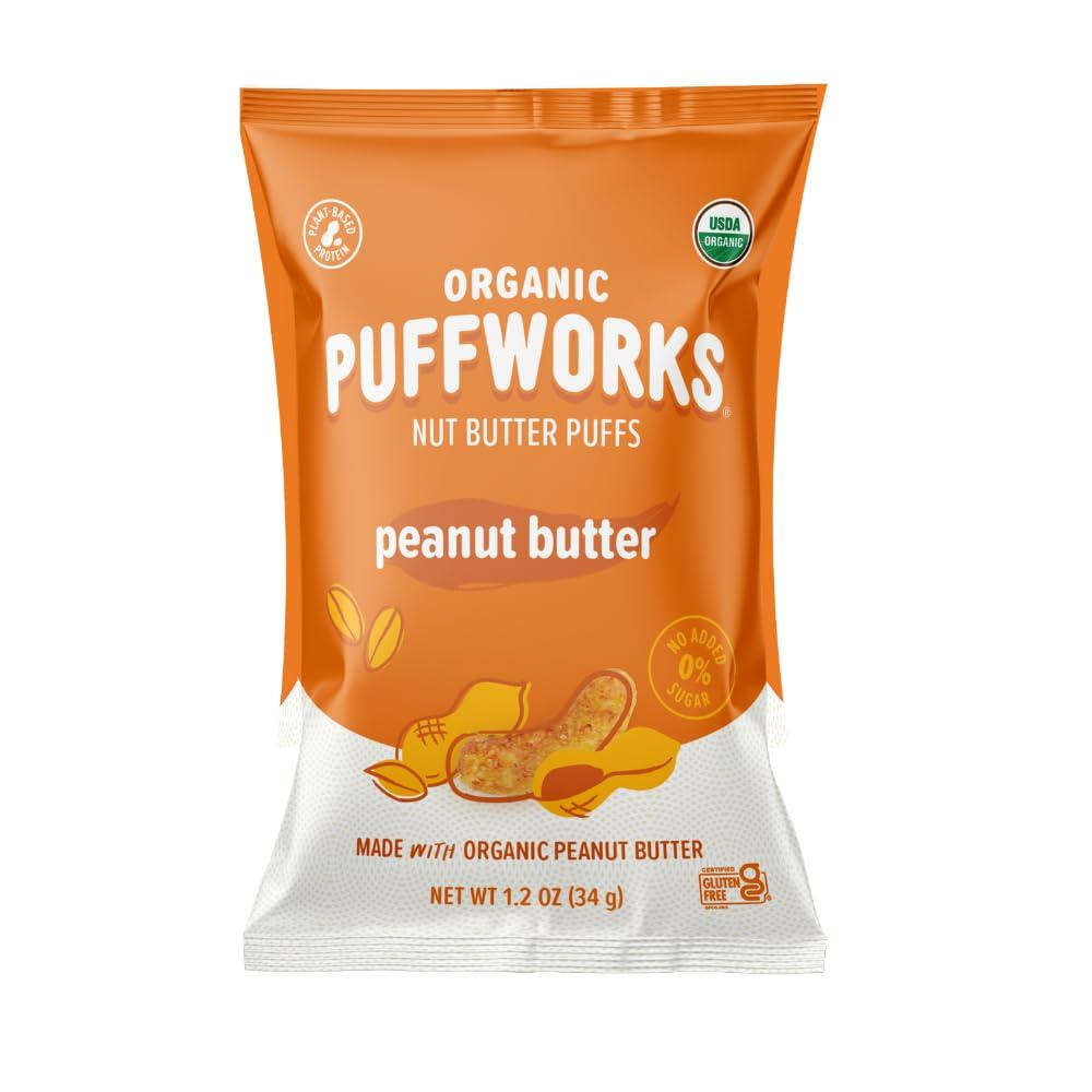 Puffworks Puffworks Original Organic Peanut Butter Puffs, 1.2 Ounce (Pack of 6), Plant-Based Protein Snack, Gluten- and Rice-Free, Vegan, Kosher
