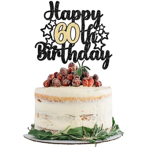 Gyufise Gyufise 1Pc Happy 60th Birthday Cake Topper Black Gold Glitter Cheers to 60 Years Birthday Cake Pick 60 Fabulous Cake Decoration for Happy 60th Birthday Anniversary Party Supplies