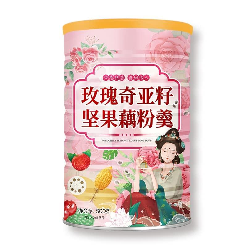 wa sai luo Tremella fuciformis soup Instant Lotus Root Starch Soup Chinese Snacks nut and Lotus Root Powder Breakfast ?Meal substitute powder 500g/ can (Rose Chia Seed Lotus Root Powder,1 can)