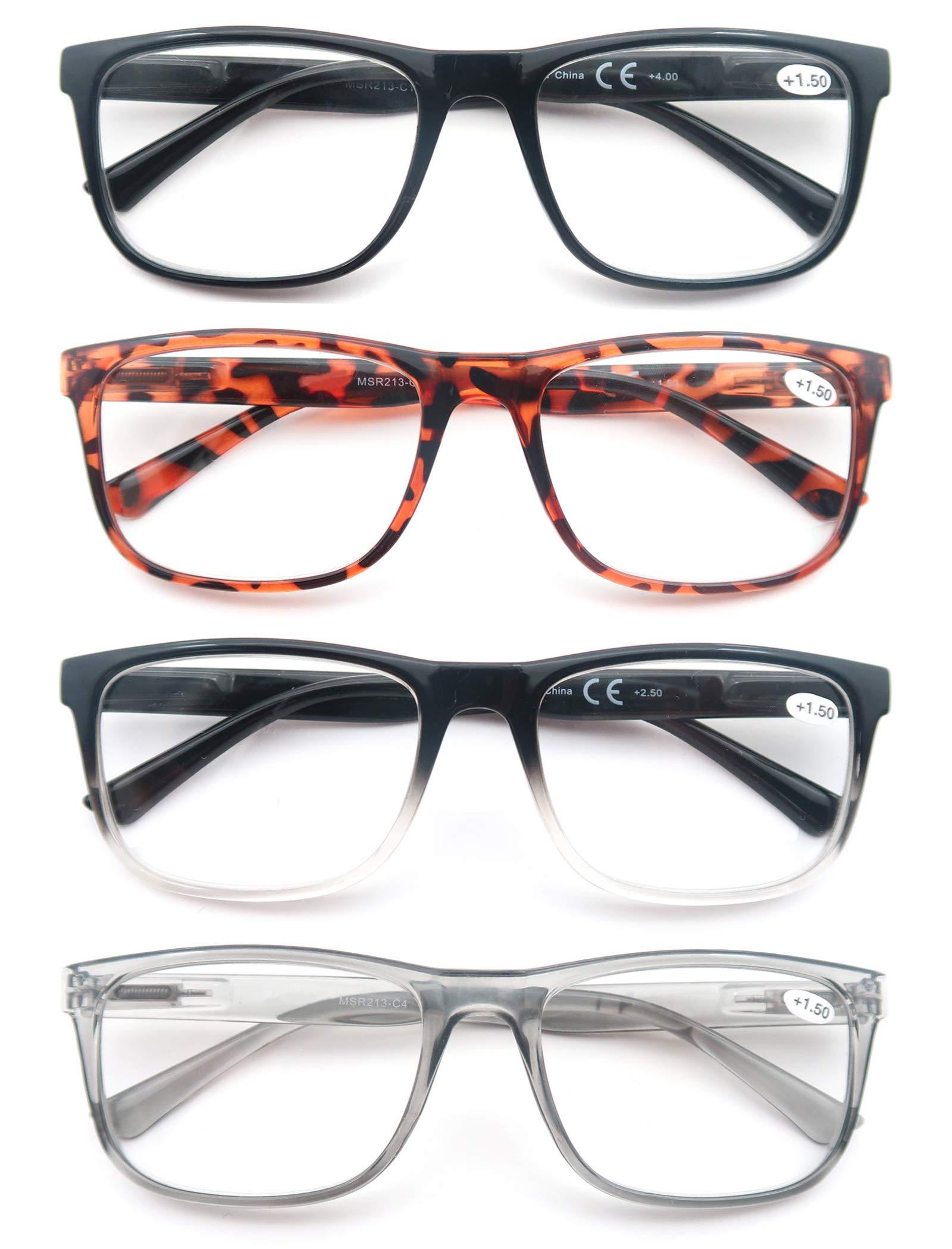 OLOMEE OLOMEE Reading Glasses 1.5 Oversized Large Square Men Readers 4 Pack,Lightweight Cheaters Glasses W/Comfortable Spring Hinges