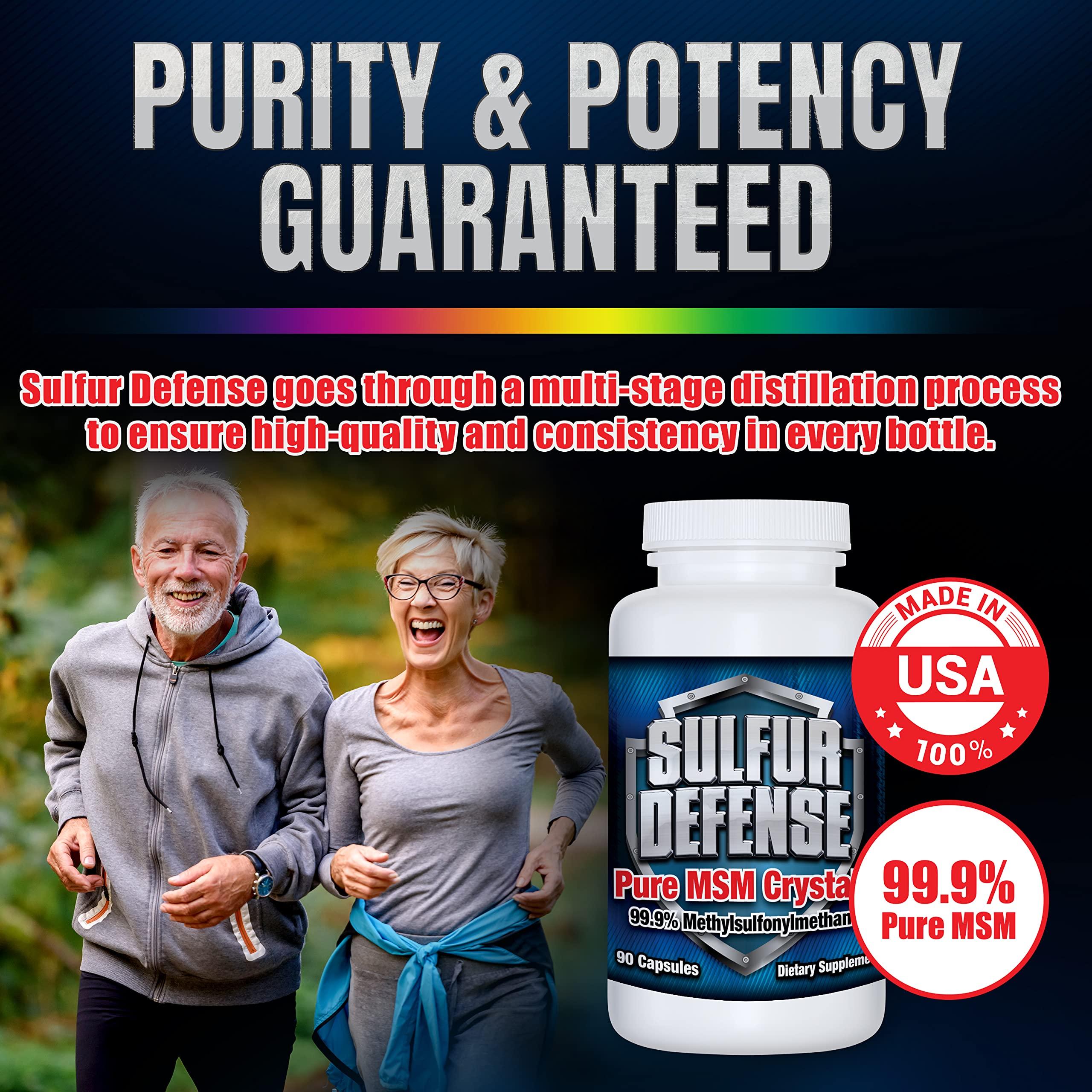 7 Lights Sulfur Defense Opti-MSM 99.9% Pure MSM Powder Capsules, Made in USA, Organic Methylsulfonylmethane, Non-GMO, Gluten-Free, Immune System Booster, Soothes Joint Pain, Younger Skin, Hair, Nails, 90 caps