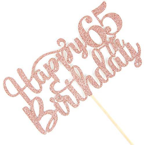 Halodete Happy 65th Birthday Cake Topper, 65th Birthday/Anniversary Party Supplies, Cheers to Sixty-five Years Party Decoration - Rose Gold Glitter