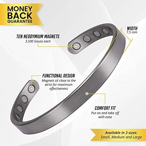MagnetRX MagnetRX Magnetic Bracelets for Men - Elegant Bangle, Golf/Tennis Elbow & Balance - Mens Cuff Magnetic Bracelet (Brushed Silver | Medium)