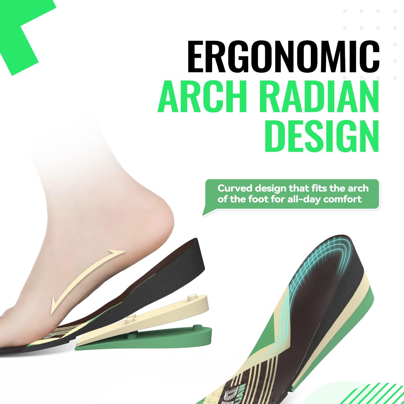 DynWalker DynWalker Lift Insole Boost Inner Sole 2.95 Inch Heel Pads for Shoes Anti-Slip Flexible Soft Cushioned Heel Massage for Uneven Legs Adjustable Size 2 Layer S Green