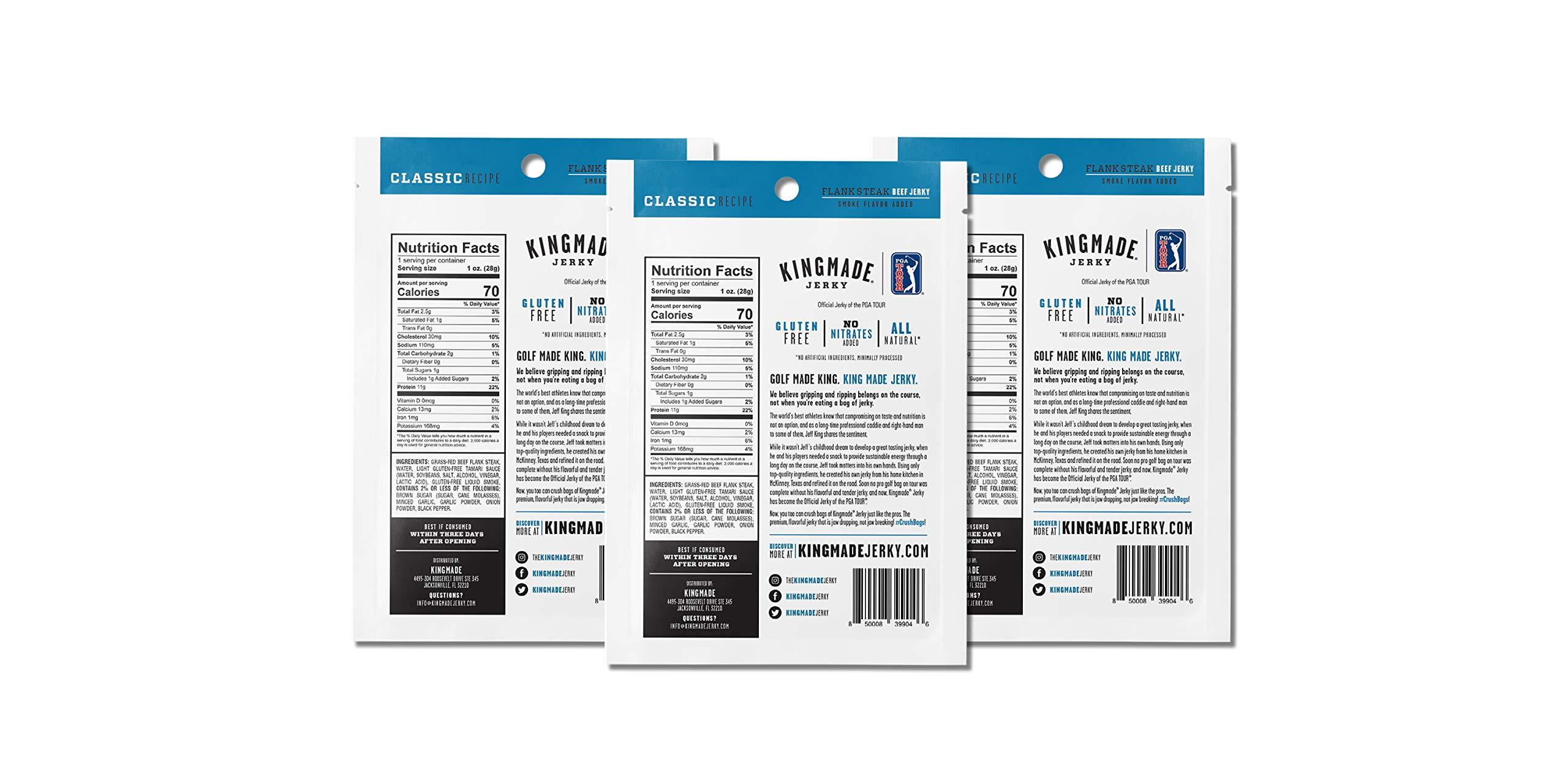 Kingmade Kingmade Beef Jerky Classic Premium Grass Fed Flank Steak Cuts, Gluten Free, Low Sugar & Low Sodium, No MSG Added, Natural Protein Snacks with No Nitrates & Nitrites (3 Pack)