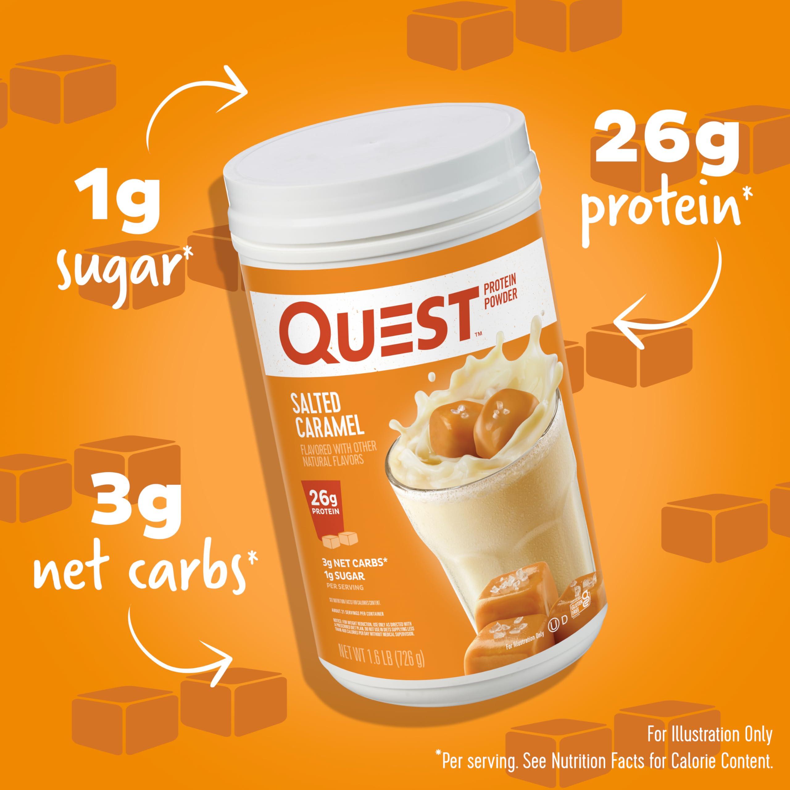 Quest Nutrition Quest Nutrition Vanilla Milkshake Protein Powder, 24g of Protein, 1g of Sugar, Low Carb, Gluten Free, 3 Pound, 43 servings & Salted Caramel Protein Powder; 26g Protein; 1g Sugar; Low Carb; Gluten Free