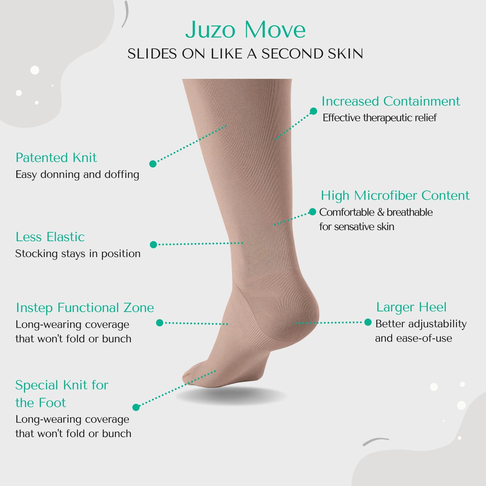 Juzo Juzo Move 20-30 mmHg Compression Stockings, Knee High, Silicone Band, Open Toe | Compression Socks for Women/ Men for Tired, Aching or Swollen Legs, Minor Varicosities | Beige, Medium (III) MAX, Short