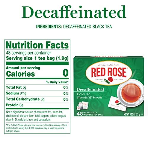 Red Rose Red Rose Naturally Decaffeinated Black Tea Specially Blended Strong Black Tea with 48 Individually Wrapped Tea Bags Per Box (Pack of 6) Brew Hot/Cold Decaf Black Tea Full-bodied Flavorful Black Tea