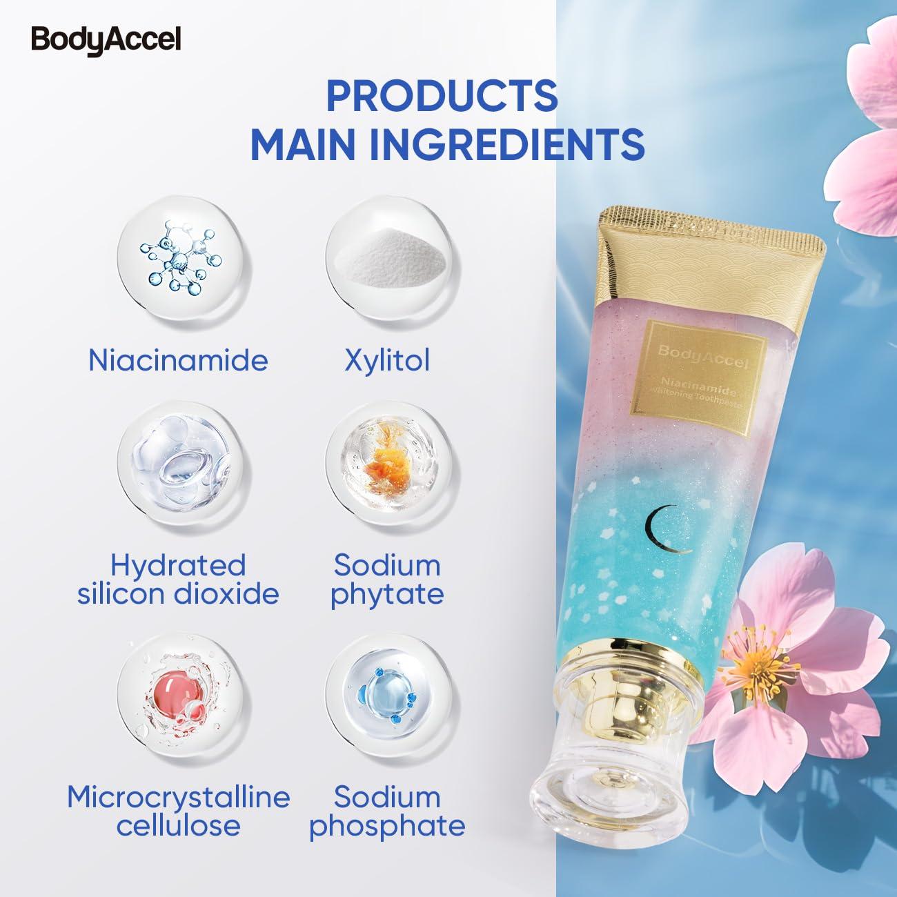 BodyAccel BodyAccel Niacinamide Whitening Toothpaste, BodyAccel Toothpaste, Niacinamide Intensive Whitening Toothpaste, Niacinamide Toothpaste, Stain Removal Toothpaste Natural, Fresh Breath (1)