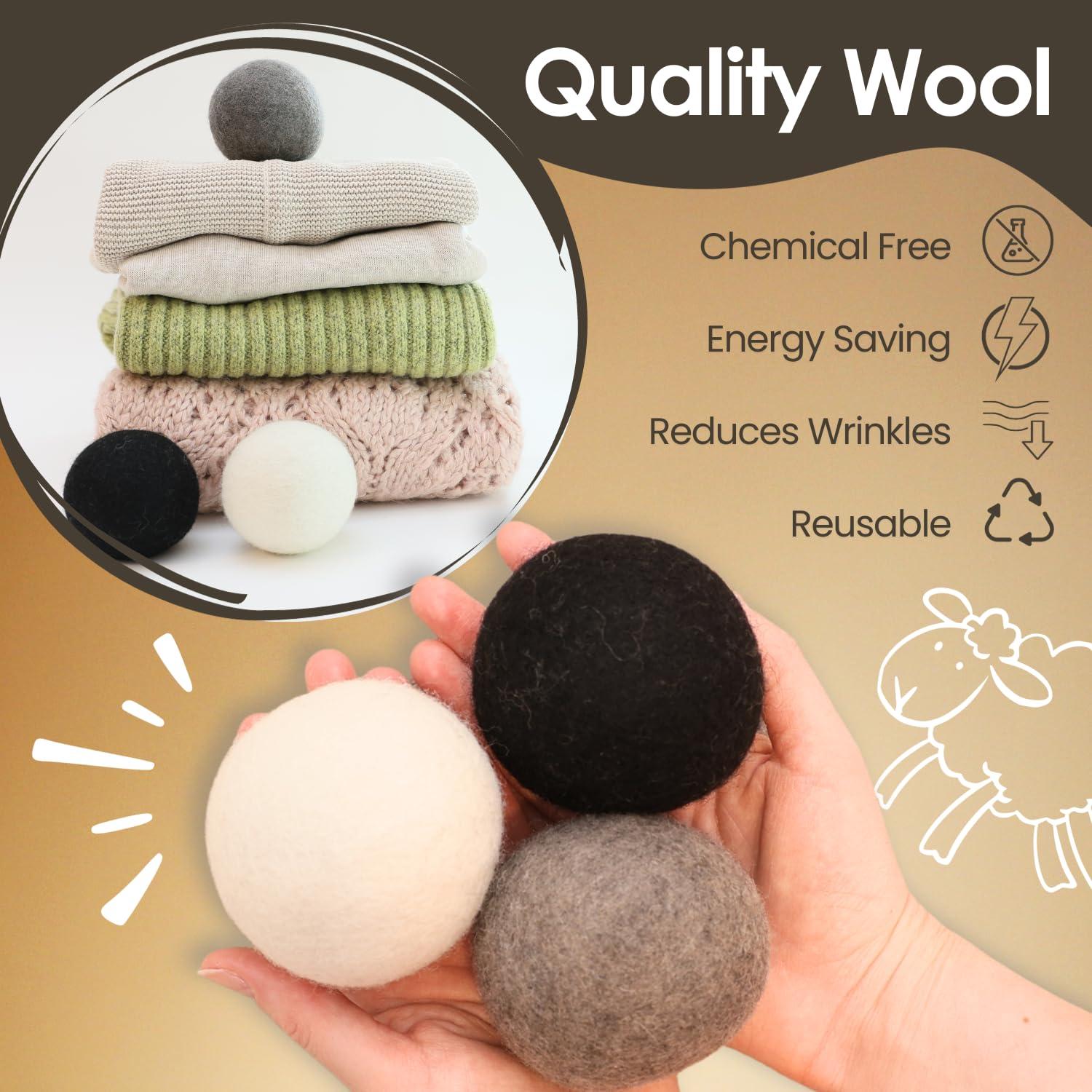 Blueco Haus Blueco Haus Dryer Balls - Set of 6 XL Size 3 Colors - Reusable -Dryer lint Balls - Laundry Wool for Dryer - Dryer Balls Cozy House - Dryer Balls friendsheep - Wool Dryer Balls