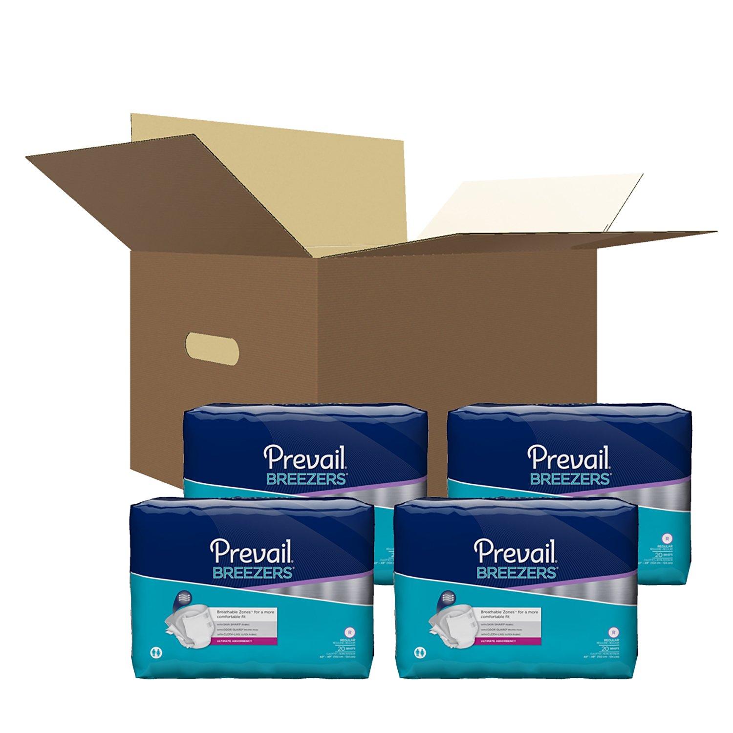 Prevail Prevail Breezers Incontinence Briefs, Unisex Adult Incontinence Briefs with Tabs, Ultimate Absorbency - Regular, 80 Count (4 Packs of 20)