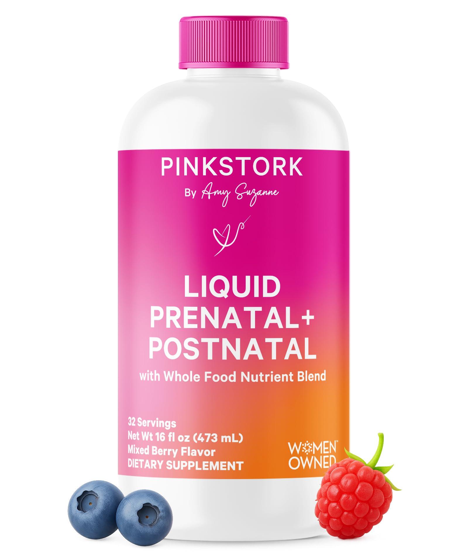 Pink Stork Pink Stork Liquid Prenatal + Postnatal Multivitamin for Women - Organic Food Blend & 18 Vitamins for Pregnant and Postpartum Breastfeeding Moms - Morning Sickness Support - 32 Servings