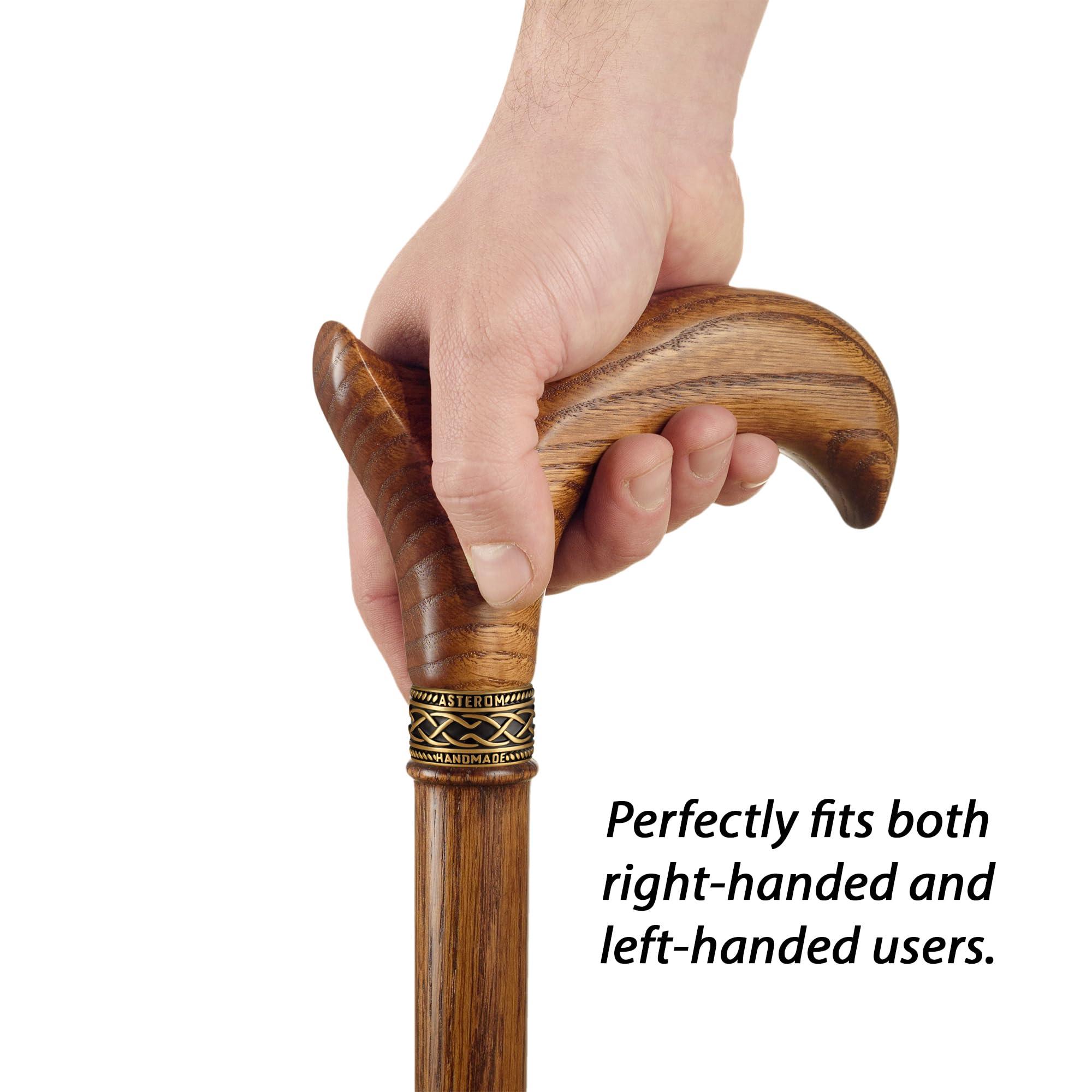 Asterom Asterom Walking Cane - Ergonomic Wooden, Cane for Women & Men - Walking Sticks for Seniors, Unique, Wood (Caramel, 37 Inches)