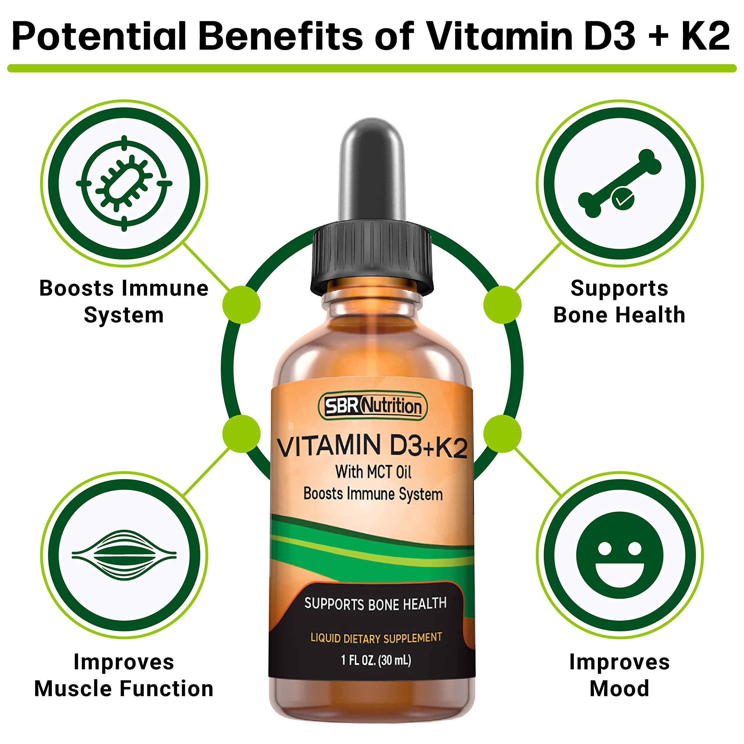 SBR Nutrition SBR Nutrition D3+K2 and Elderberry Bundle Vitamin D3K2 (MK7) Liquid Drops, Peppermint,1oz | Elderberry & Echinacea & Vitamin C Liquid Drops, 2oz | Adults & Kids | Non-GMO, Gluten Free