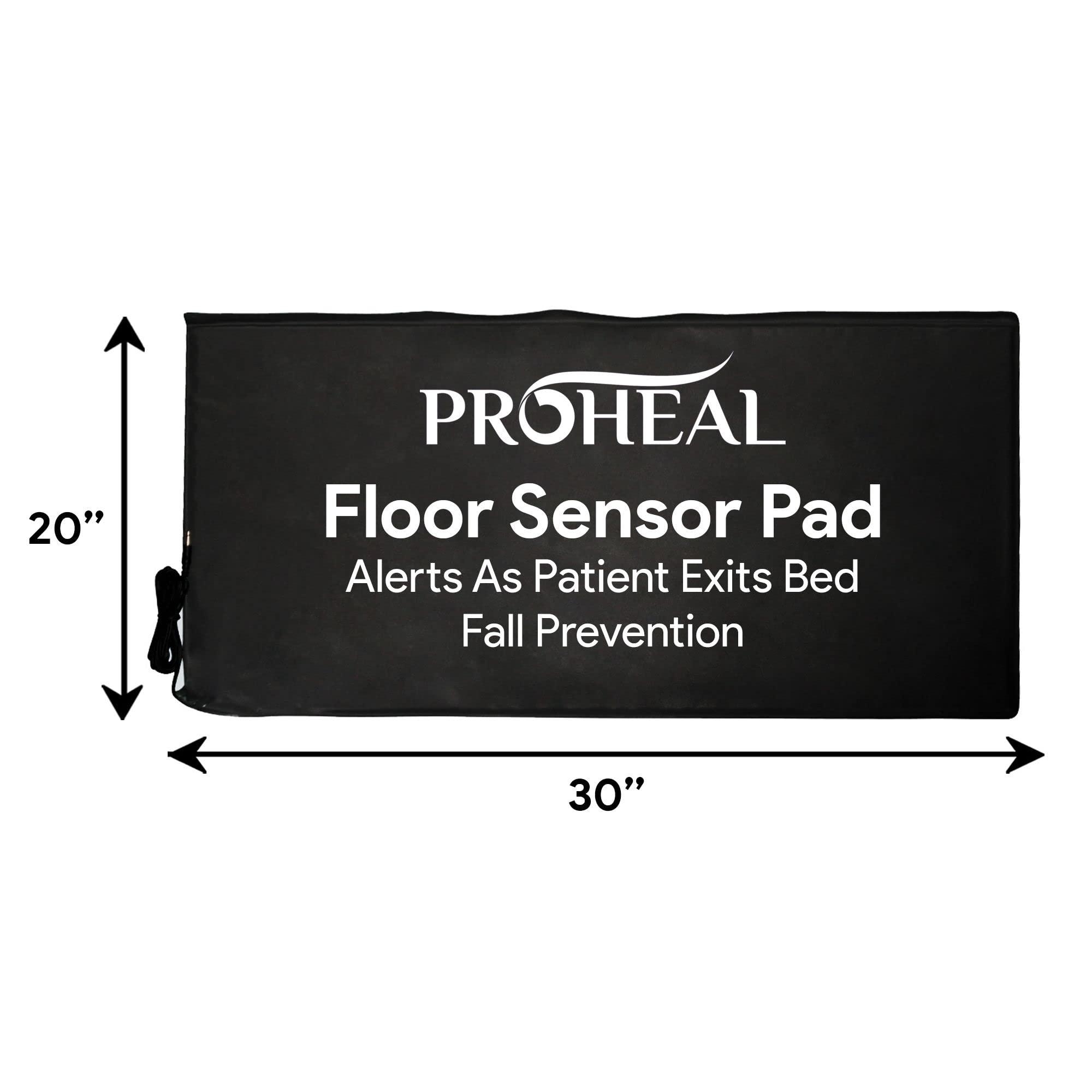 ProHeal Elderly Monitoring Bed Sensor Floor Pad - Works with Every Bed Alarm - Portable Dementia and Senior Fall Prevention - Water Resistant Slim Design - 45 Day Usage Time - 20 x 30