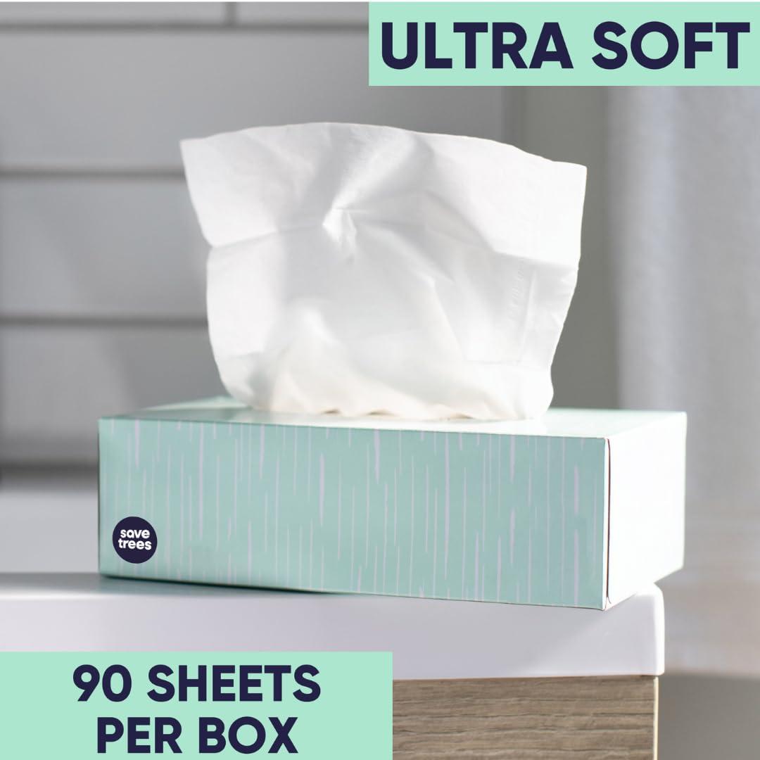 Cloud Paper Save Trees Bamboo Facial Tissues - 12 Boxes of Eco-Friendly, 3-Ply Hypoallergenic Tissues, 90 Sheets per Box, FSC Certified, Plastic-Free Packaging, Soft & Gentle for Home Use