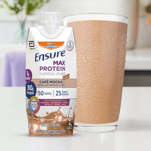 Ensure Ensure Max Protein Shake | Caf Mocha | Meal Supplement Shake | Ready to Drink | 30g Protein for Muscle Building | 1g Sugar, 4g Fiber | 11 fl oz - 12 Pack