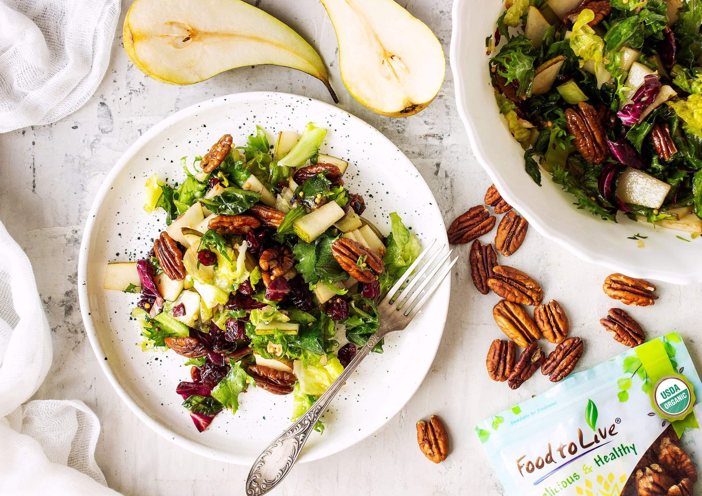 Food to Live Food to Live Organic Pecan Halves, 1.5 Pounds Non-GMO, Kosher, Raw Pecan Nuts, Unsalted, Vegan, Kosher, Shelled, Sirtfood, Bulk. Good source of Calcium, and Zinc. Great for Pecan Pie, Salads, Mixes