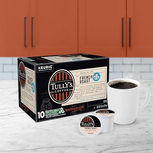 TULLY\'S Tully\'s Coffee French Roast, Keurig Single Serve K-Cup Pods, Dark Roast Coffee, 60 Count, (6 Packs of 10)