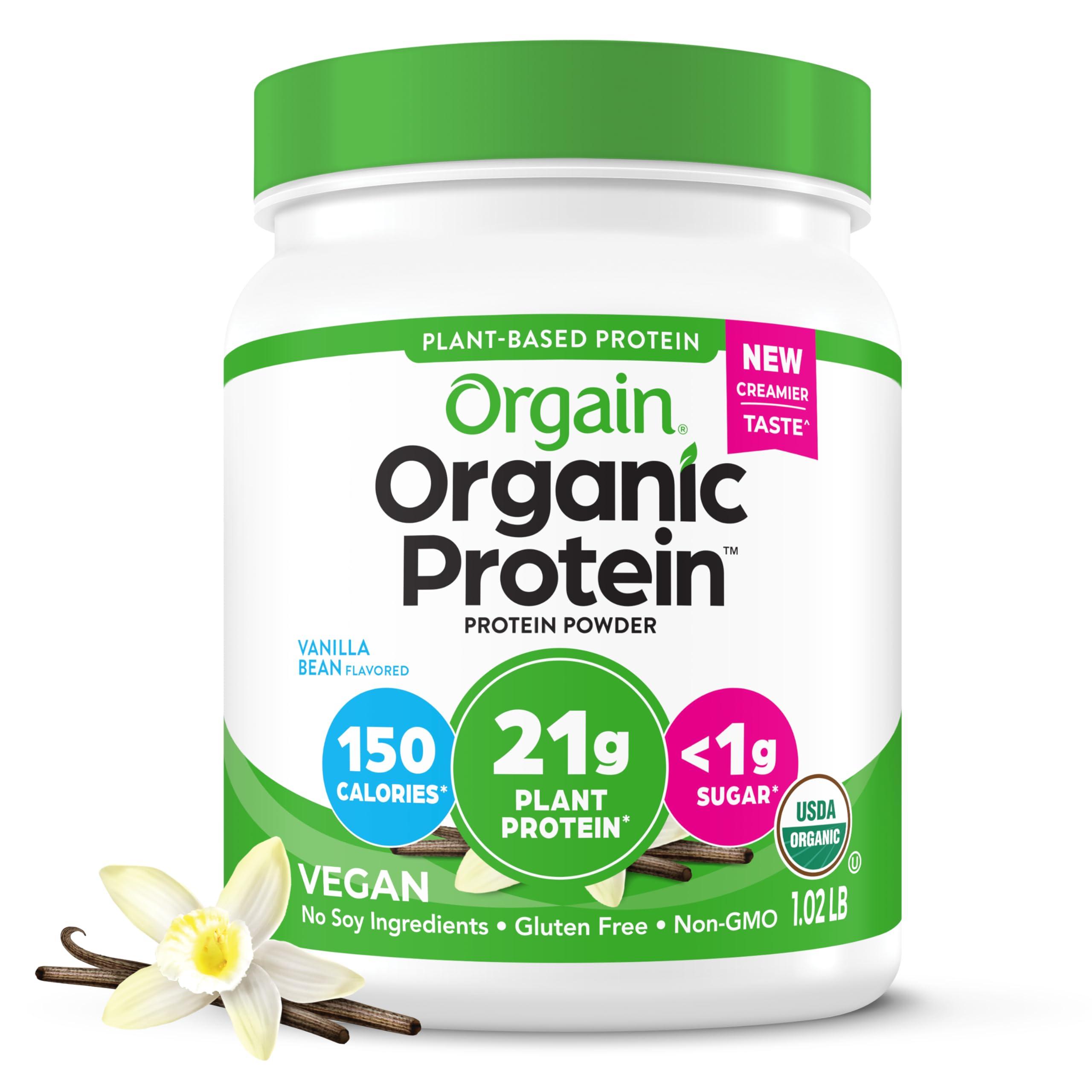 Orgain Orgain Organic Vegan Protein Powder, Vanilla Bean - 21g Plant Based Protein, 4g Prebiotic Fiber, No Lactose Ingredients, No Added Sugar, Non-GMO, For Shakes & Smoothies, 1.02 lb (Packaging May Vary)