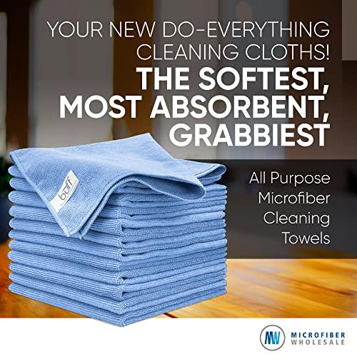Microfiber Wholesale MW Pro Multi-Surface Microfiber Towel – 12 Pack | Premium Cleaning Cloth | Clean, Buff, Dust, Polish, Absorb | Large 16"x16" (Blue)