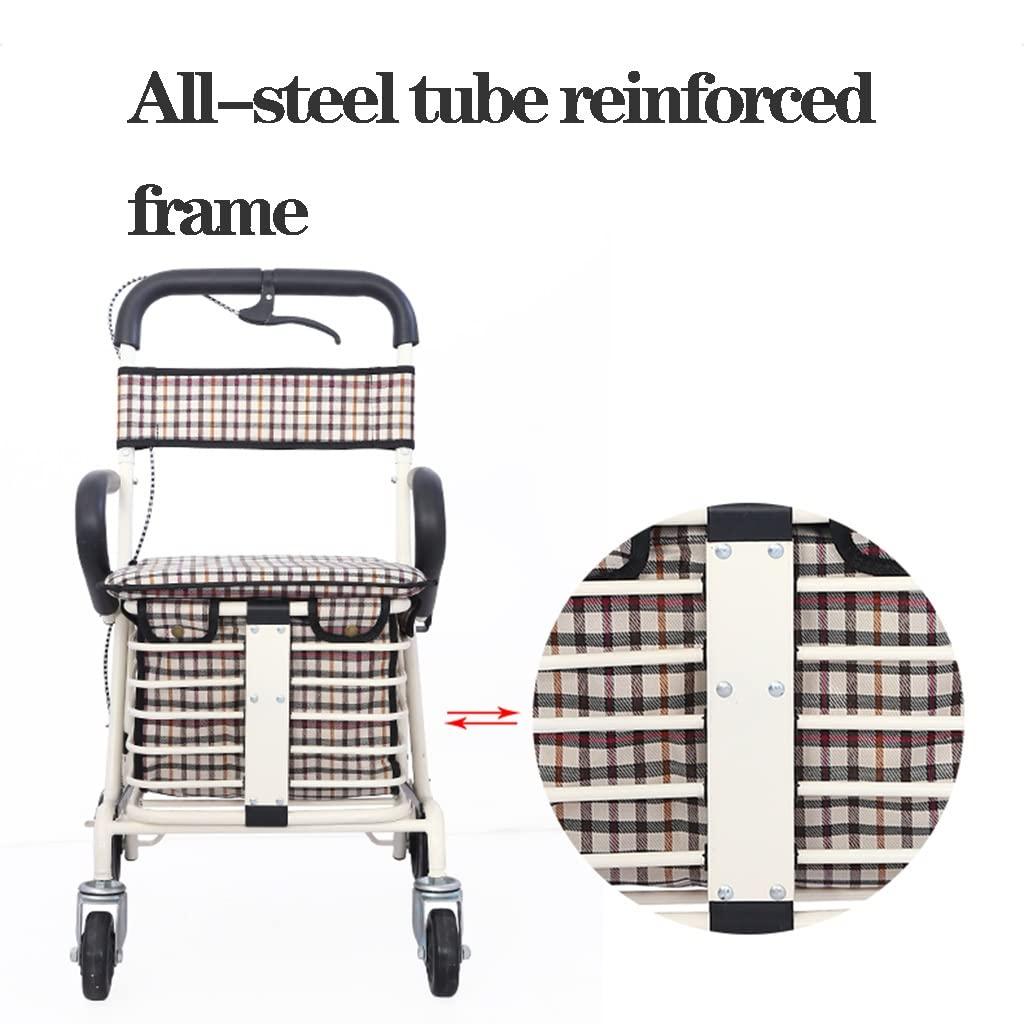 WIGSELBL Folding Shopping Cart for Seniors Walking,Rolling Walker Old Man Shopping Cart,Heavy Duty Shopping Cart with Seat,4 Wheels Medical Walking Aids Drive Rollator (Color : Red)