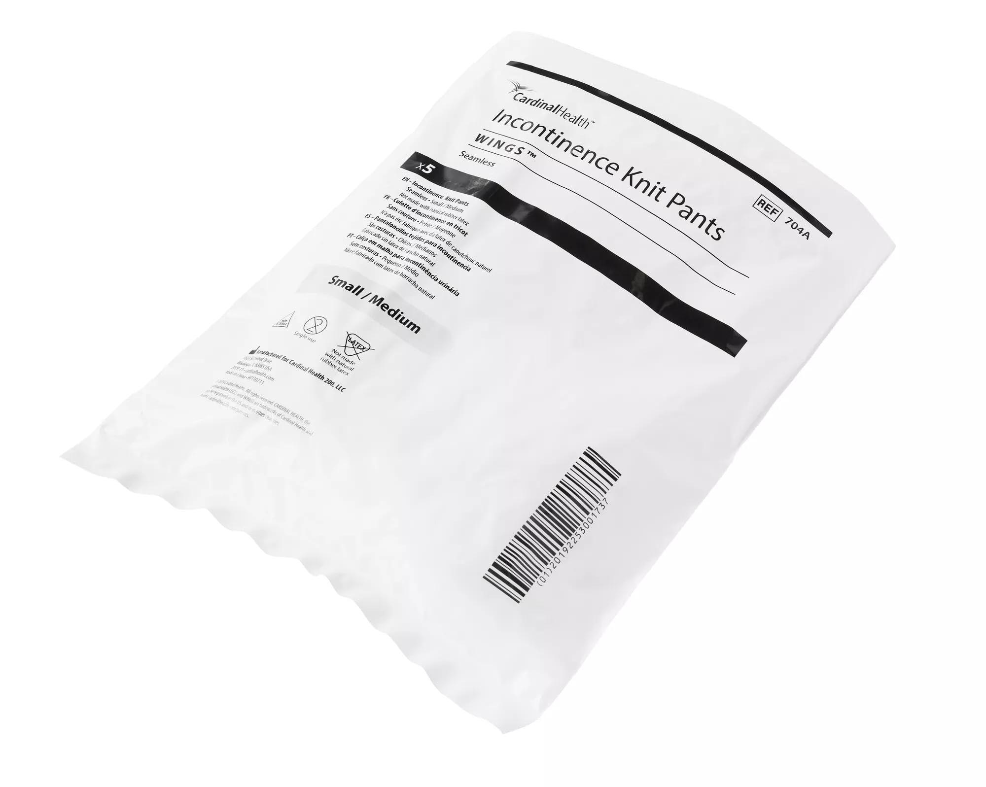 Cardinal Health Cardinal Health Incontinence Knit Pants, Wings, Seamless Sides, Small/Medium, Bag of 5